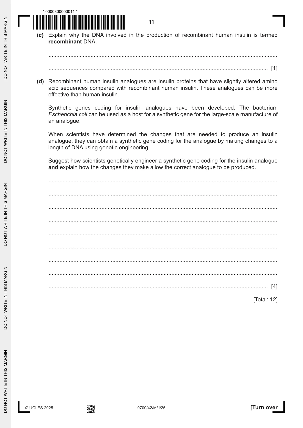 Cambridge A Level Biology 9700 2025 May/June Paper 4 · Variant 2 question paper, page 11 of 24