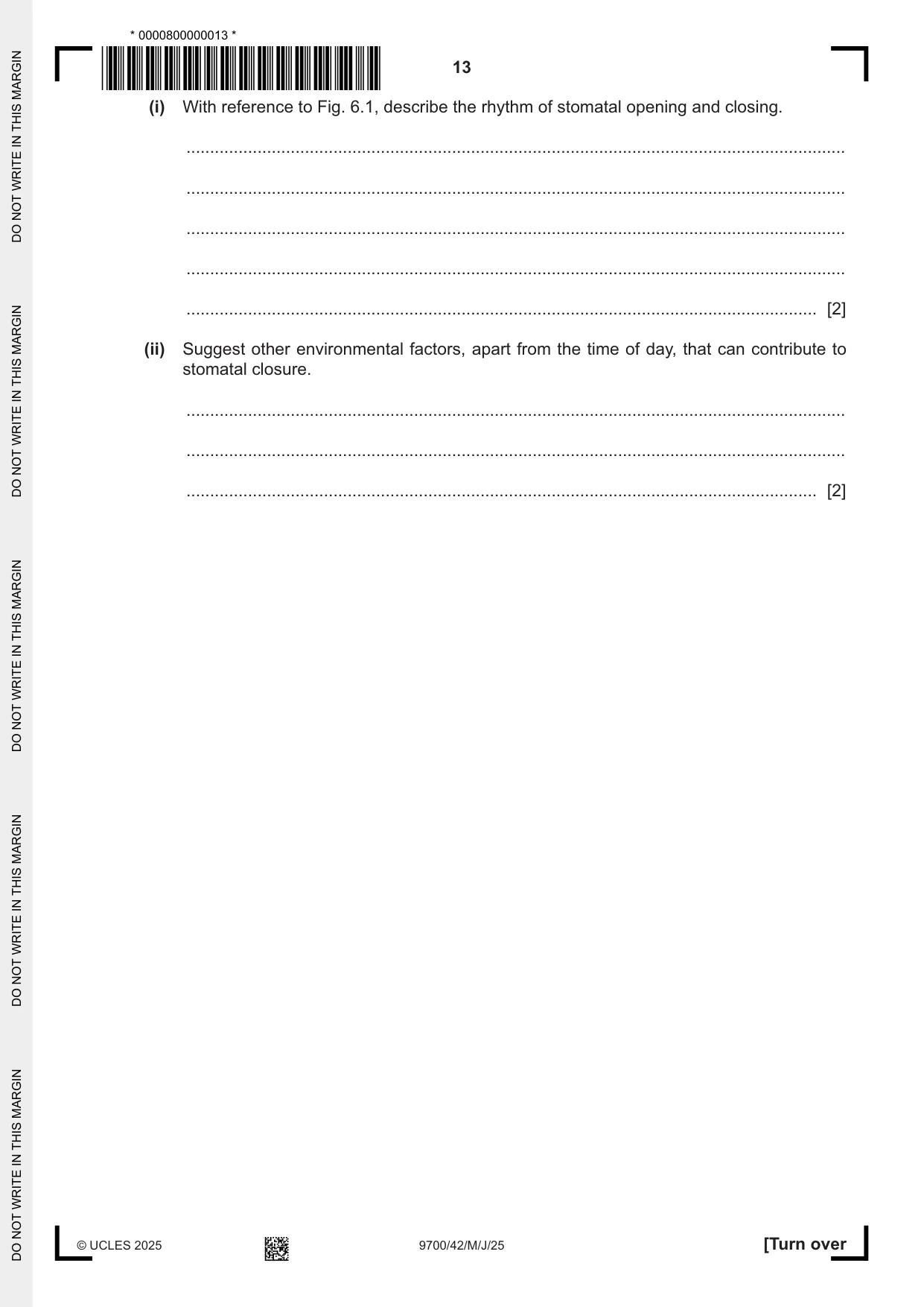 Cambridge A Level Biology 9700 2025 May/June Paper 4 · Variant 2 question paper, page 13 of 24