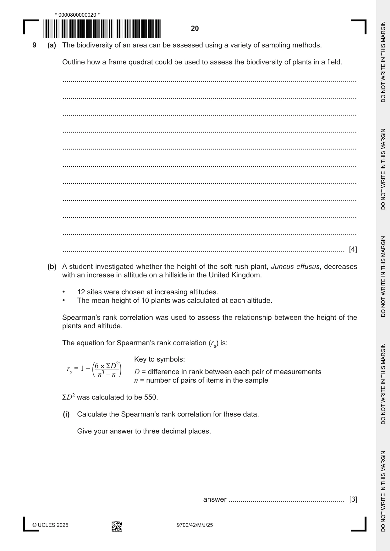Cambridge A Level Biology 9700 2025 May/June Paper 4 · Variant 2 question paper, page 20 of 24