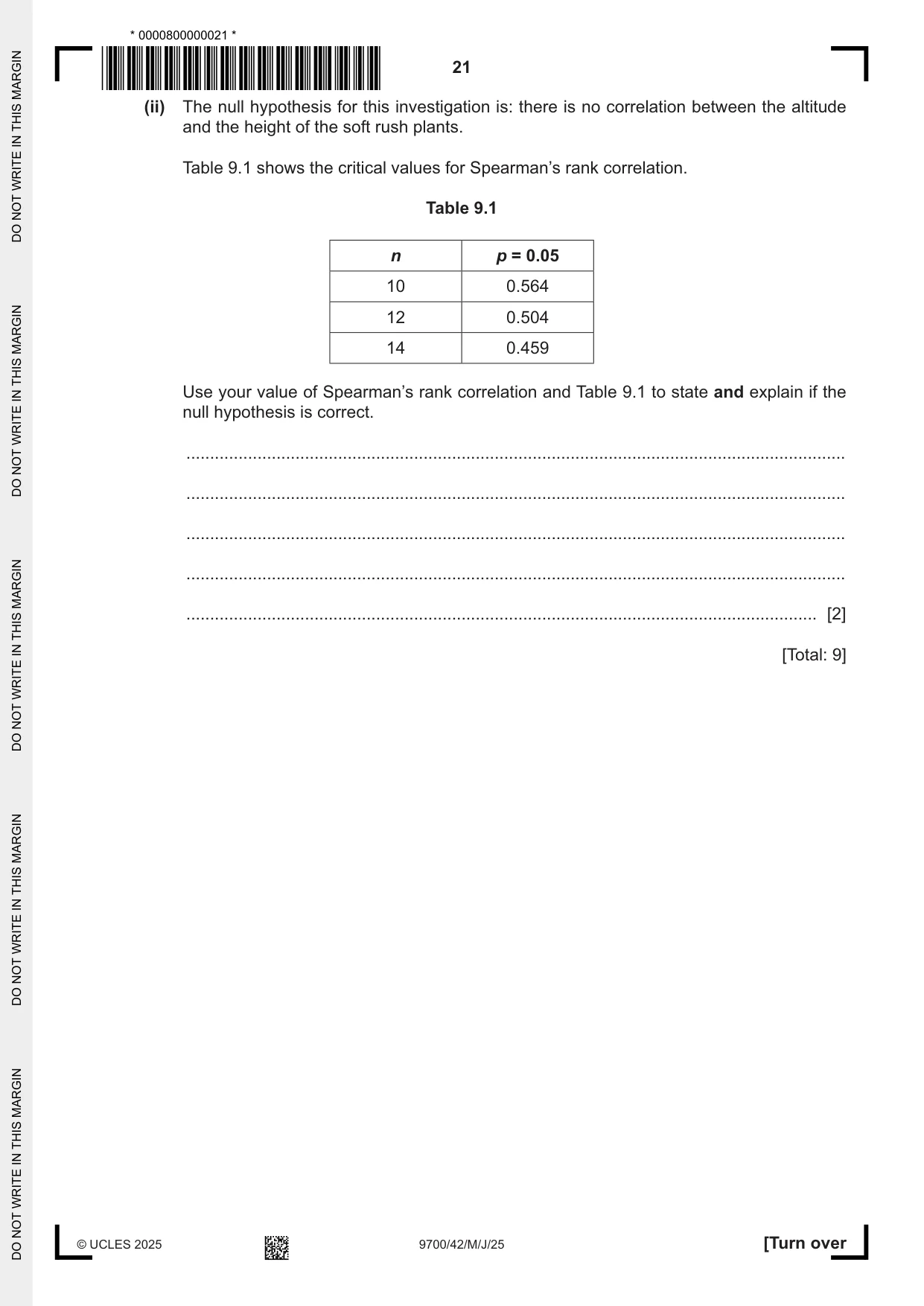 Cambridge A Level Biology 9700 2025 May/June Paper 4 · Variant 2 question paper, page 21 of 24