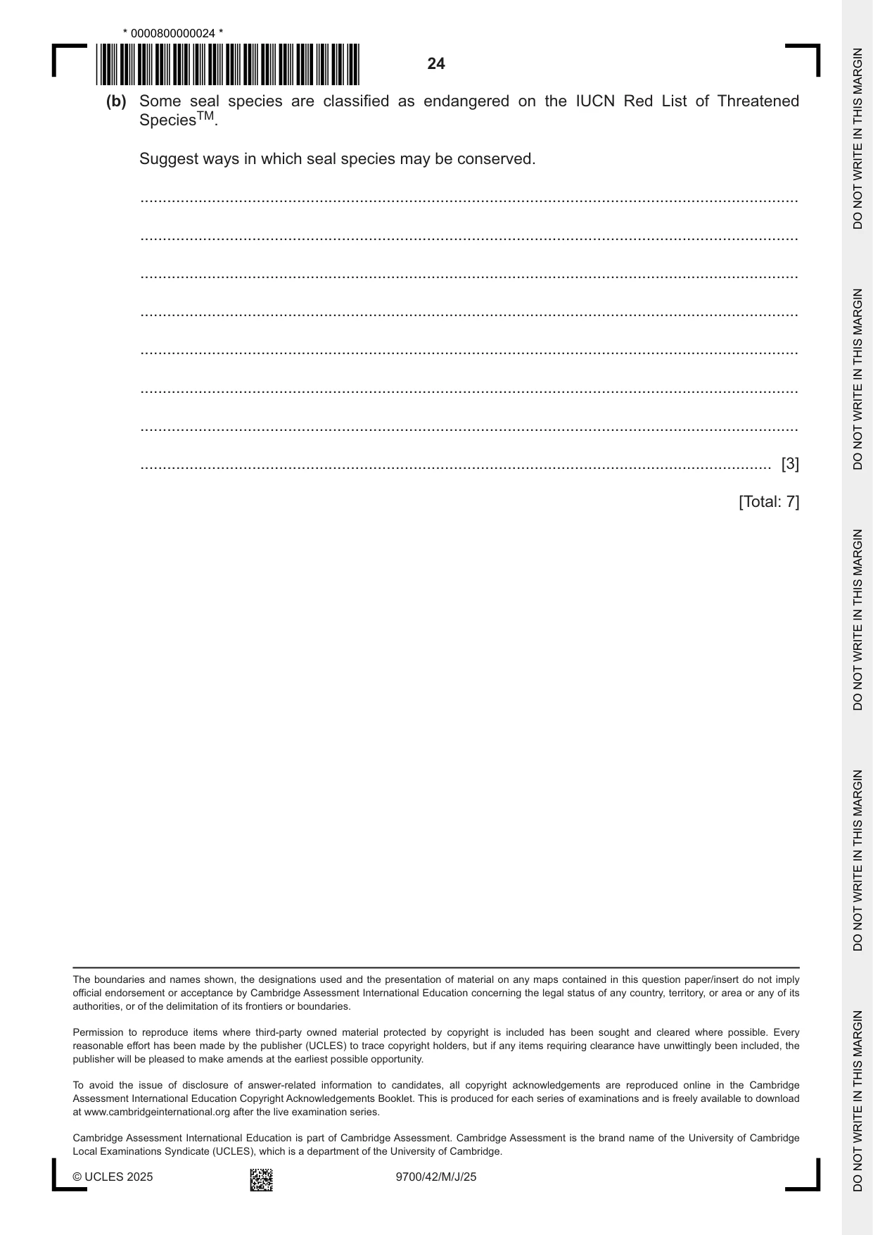 Cambridge A Level Biology 9700 2025 May/June Paper 4 · Variant 2 question paper, page 24 of 24