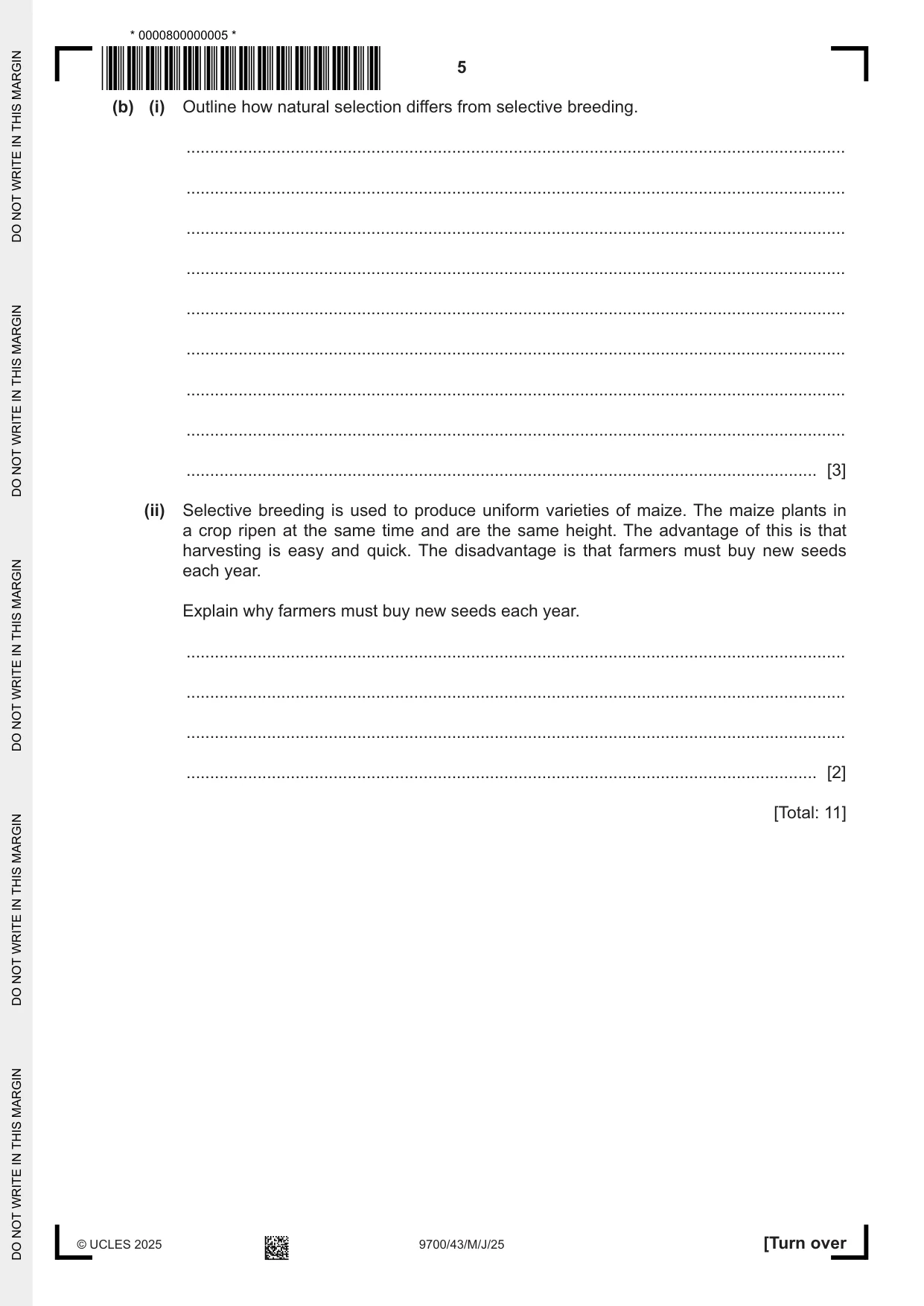 Cambridge A Level Biology 9700 2025 May/June Paper 4 · Variant 3 question paper, page 5 of 24