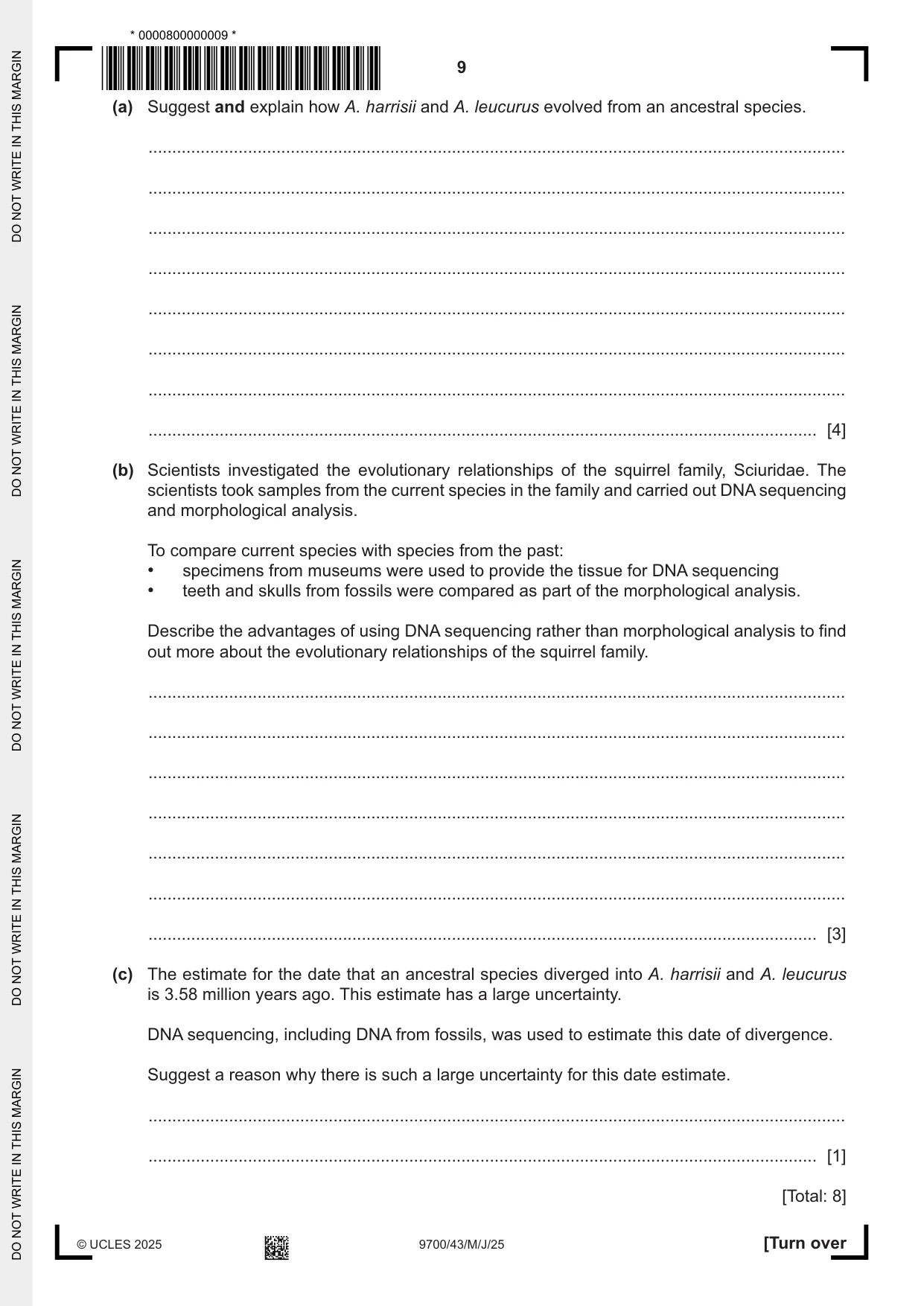 Cambridge A Level Biology 9700 2025 May/June Paper 4 · Variant 3 question paper, page 9 of 24
