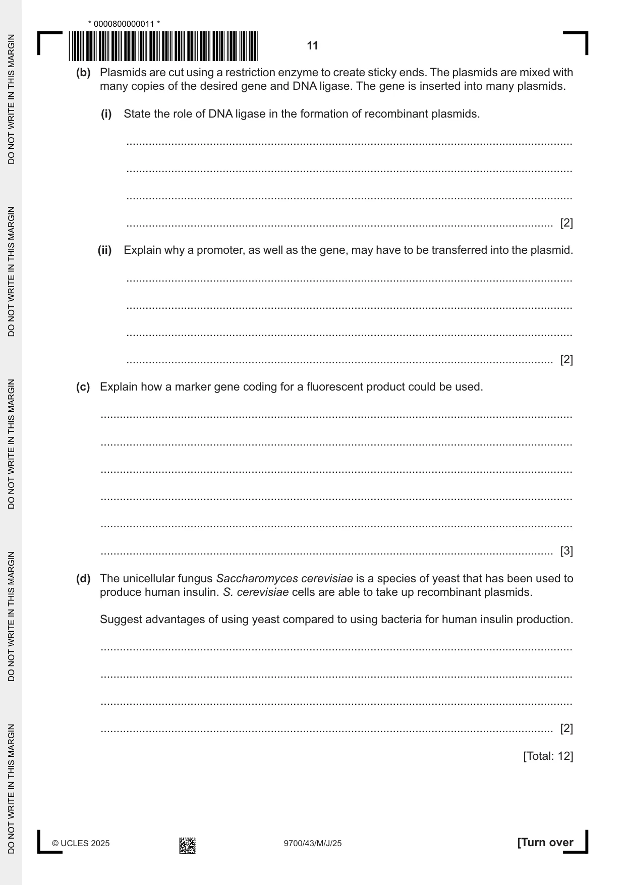 Cambridge A Level Biology 9700 2025 May/June Paper 4 · Variant 3 question paper, page 11 of 24