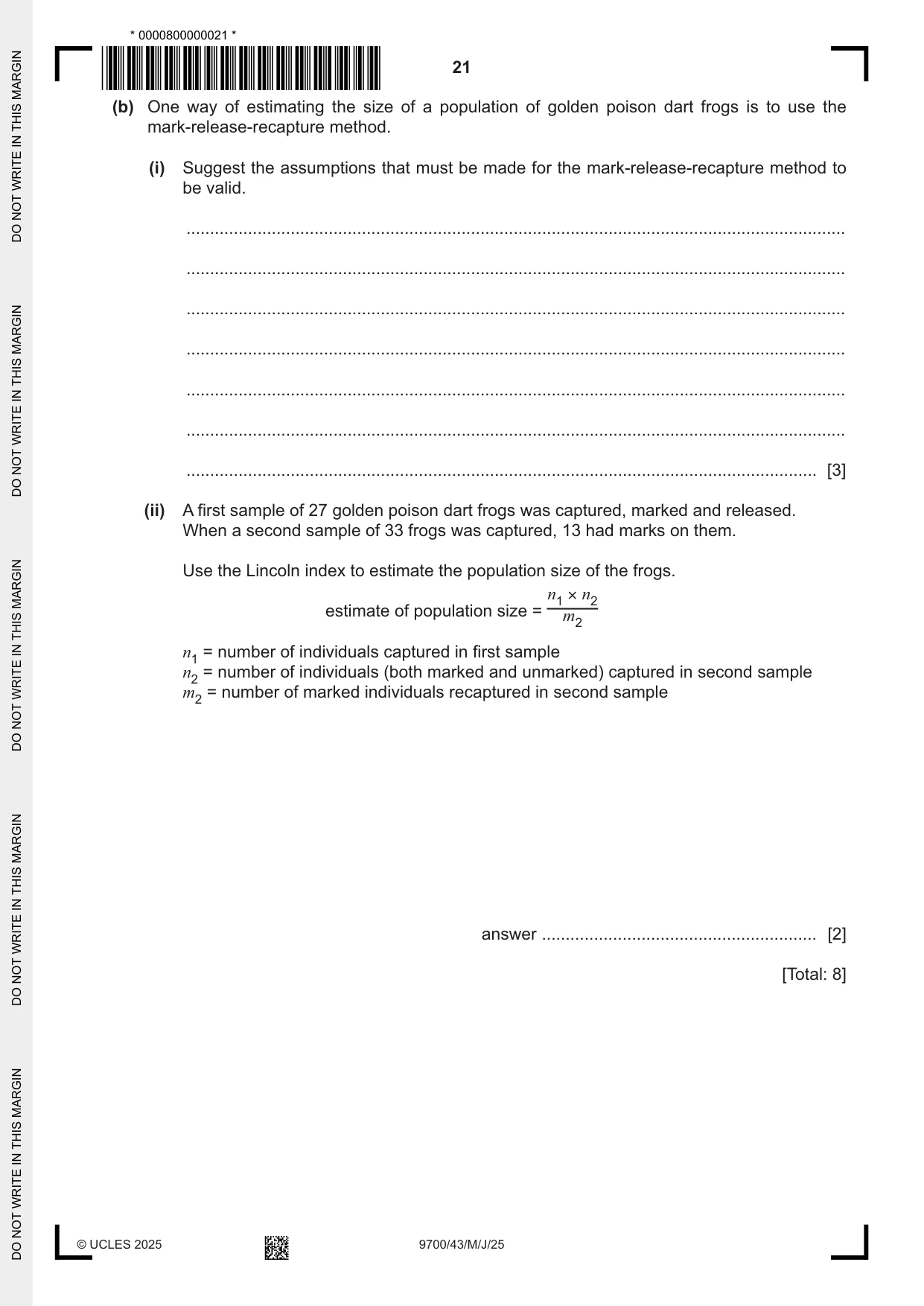 Cambridge A Level Biology 9700 2025 May/June Paper 4 · Variant 3 question paper, page 21 of 24