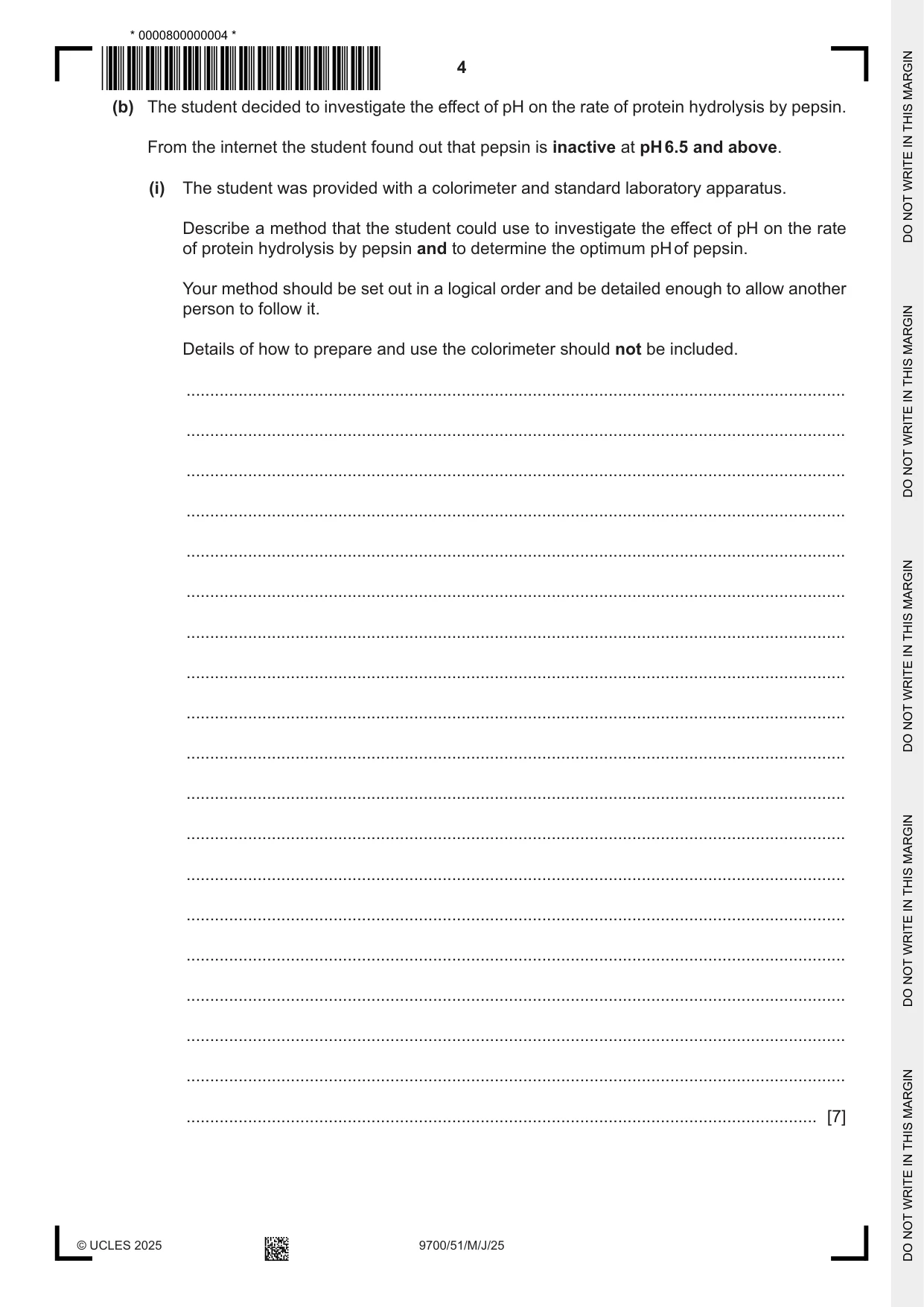 Cambridge A Level Biology 9700 2025 May/June Paper 5 · Variant 1 question paper, page 4 of 16