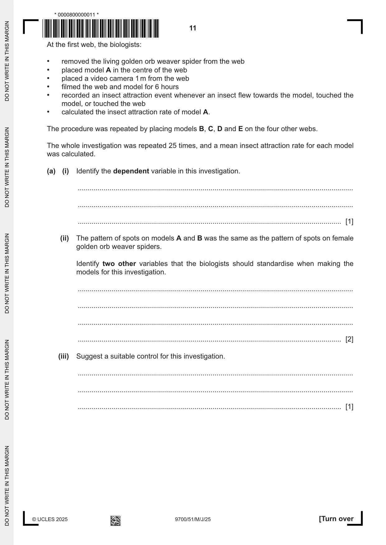 Cambridge A Level Biology 9700 2025 May/June Paper 5 · Variant 1 question paper, page 11 of 16