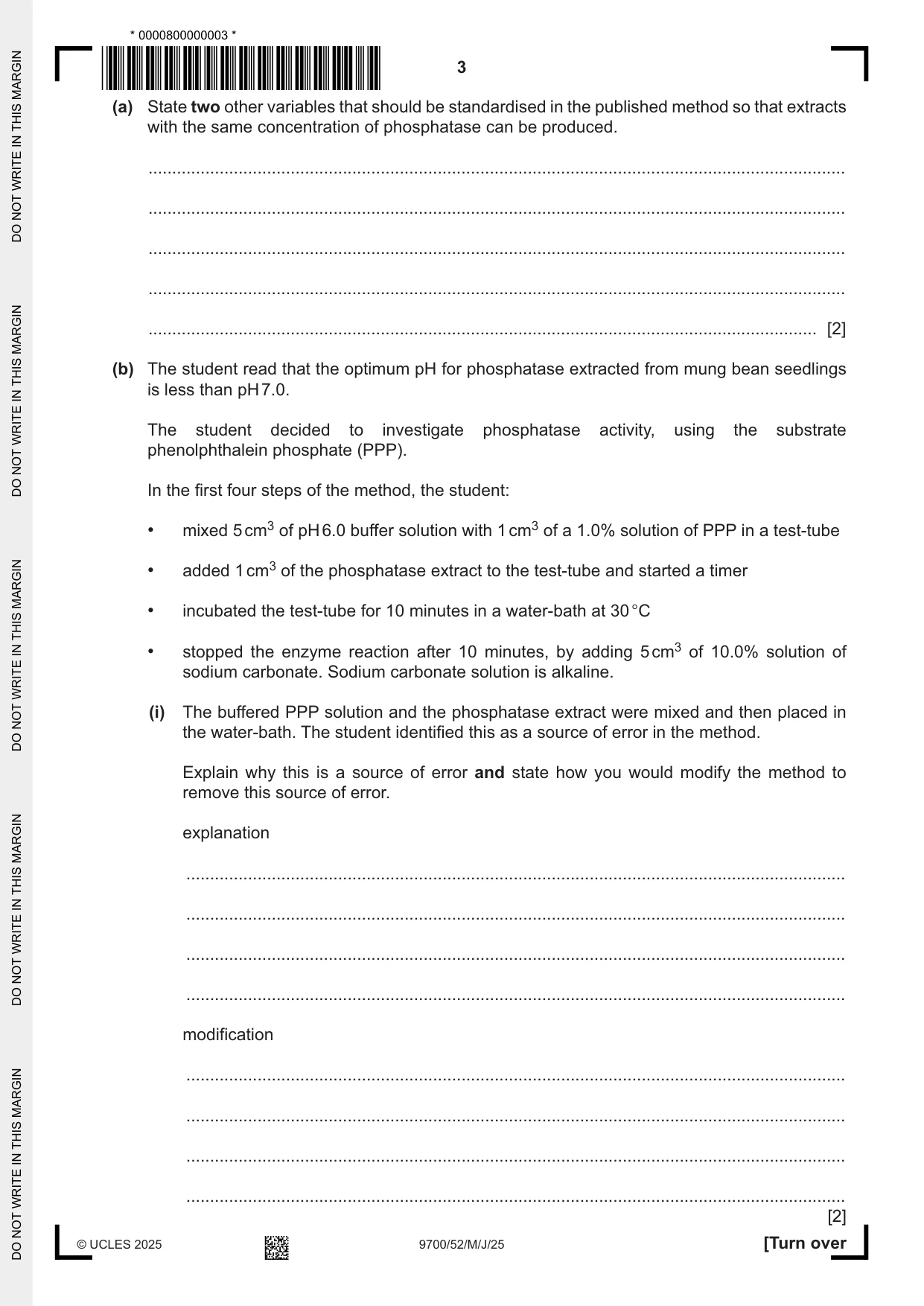 Cambridge A Level Biology 9700 2025 May/June Paper 5 · Variant 2 question paper, page 3 of 12