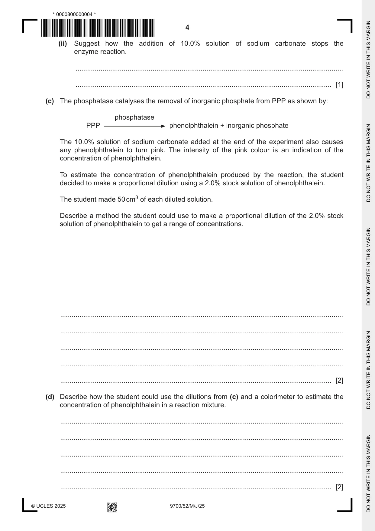 Cambridge A Level Biology 9700 2025 May/June Paper 5 · Variant 2 question paper, page 4 of 12