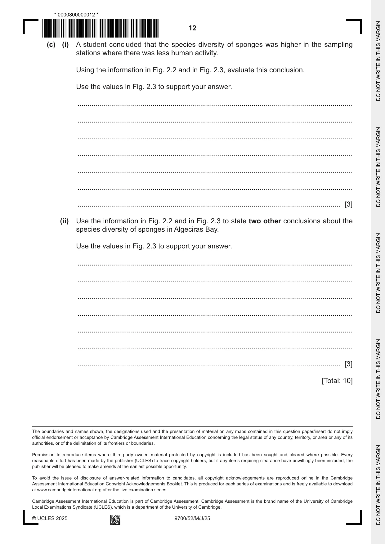 Cambridge A Level Biology 9700 2025 May/June Paper 5 · Variant 2 question paper, page 12 of 12
