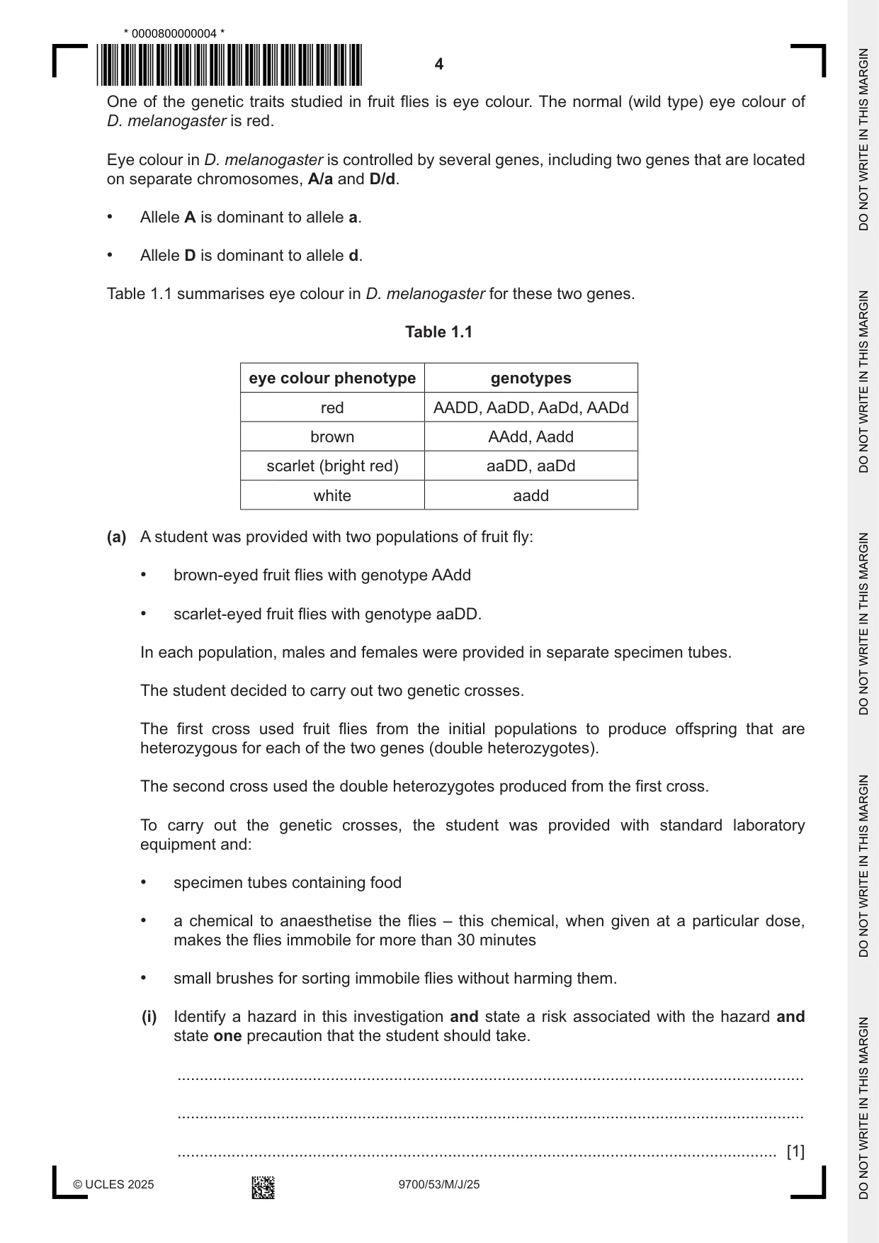 Cambridge A Level Biology 9700 2025 May/June Paper 5 · Variant 3 question paper, page 4 of 16