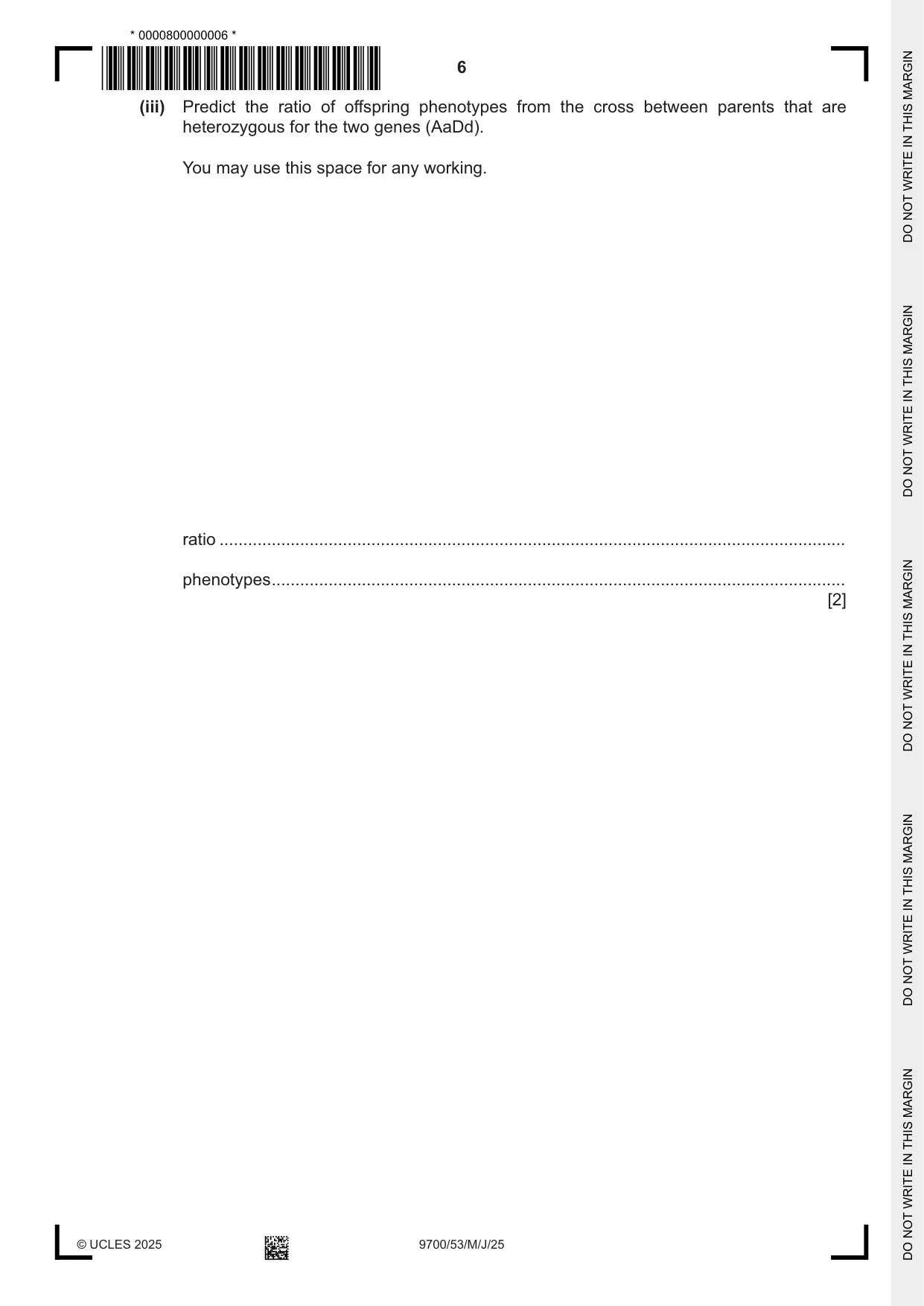 Cambridge A Level Biology 9700 2025 May/June Paper 5 · Variant 3 question paper, page 6 of 16