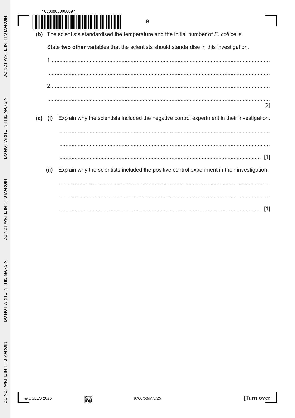 Cambridge A Level Biology 9700 2025 May/June Paper 5 · Variant 3 question paper, page 9 of 16