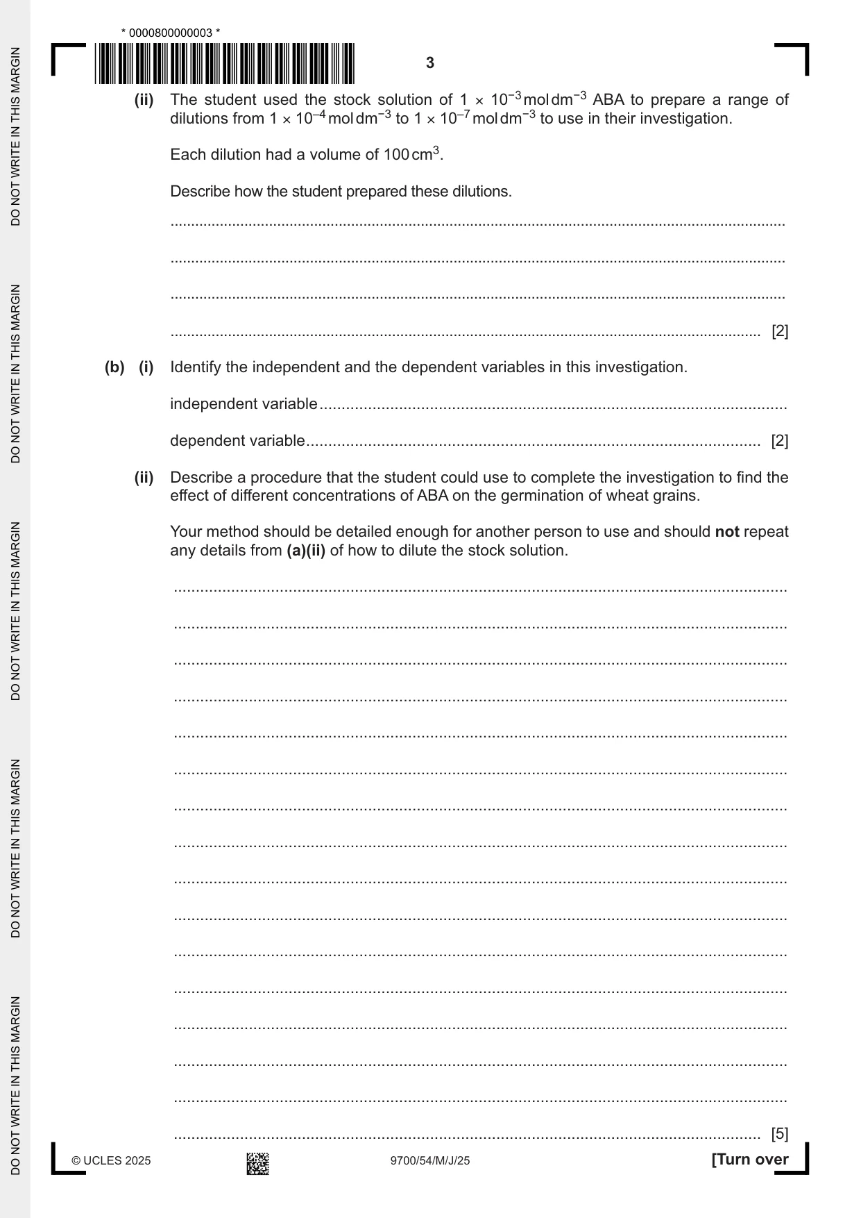 Cambridge A Level Biology 9700 2025 May/June Paper 5 · Variant 4 question paper, page 3 of 8