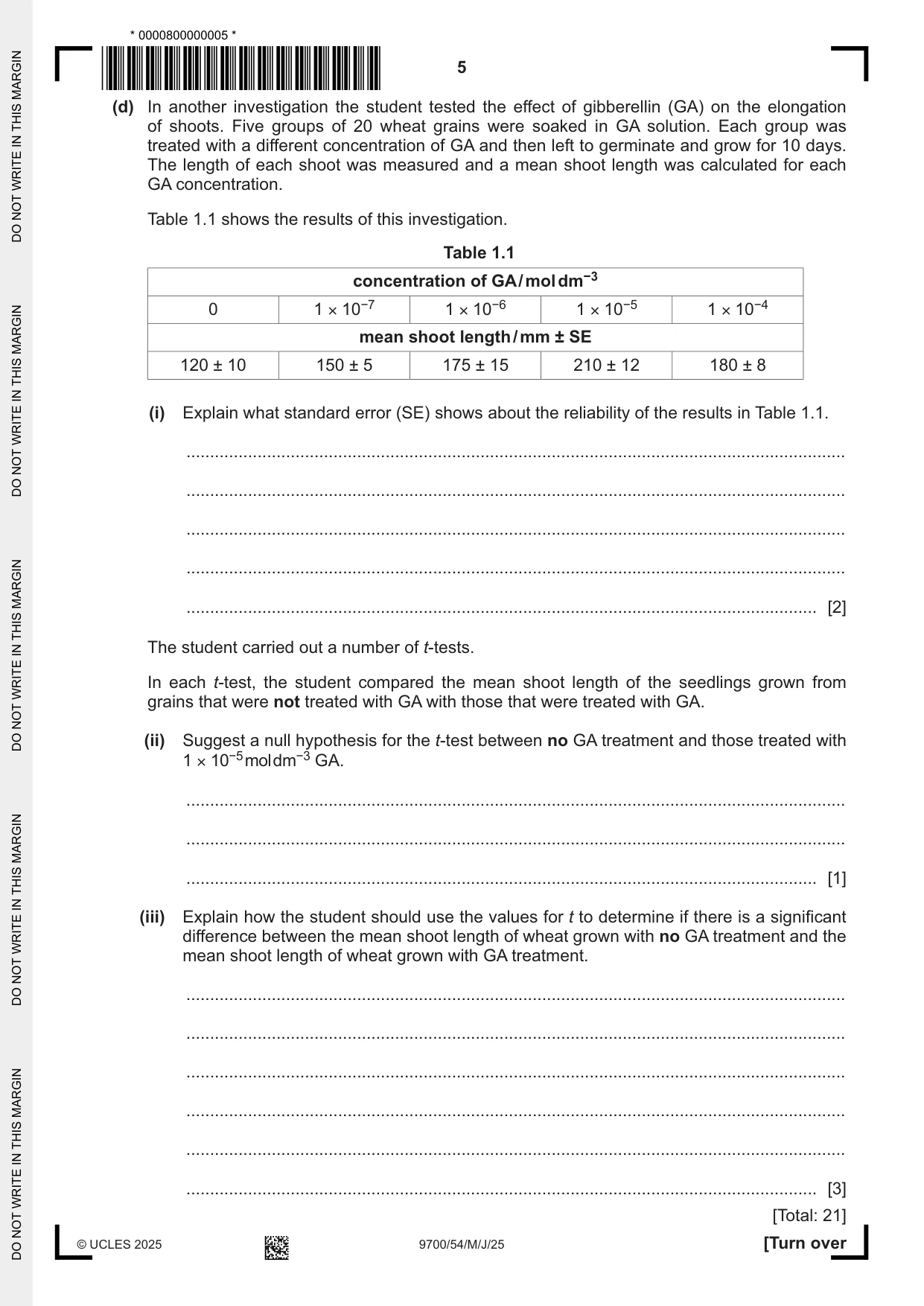 Cambridge A Level Biology 9700 2025 May/June Paper 5 · Variant 4 question paper, page 5 of 8