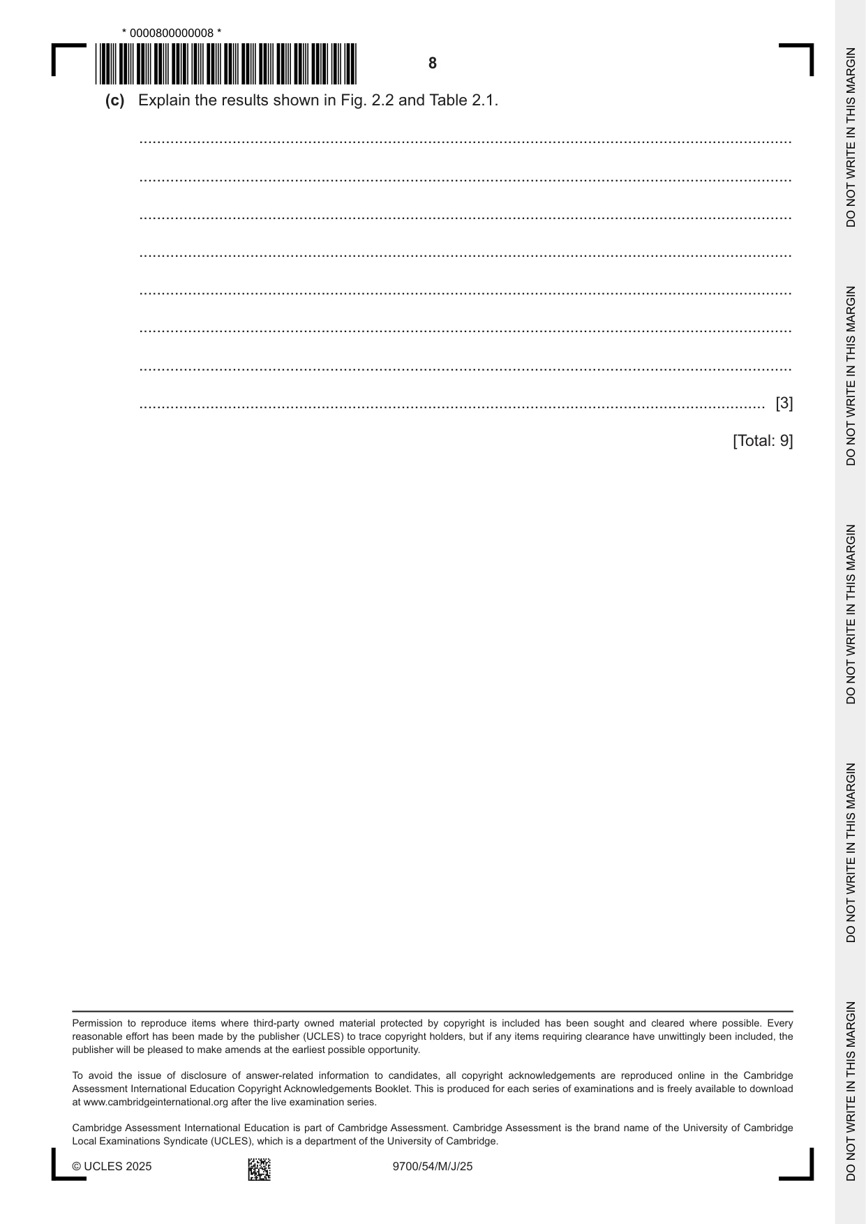 Cambridge A Level Biology 9700 2025 May/June Paper 5 · Variant 4 question paper, page 8 of 8