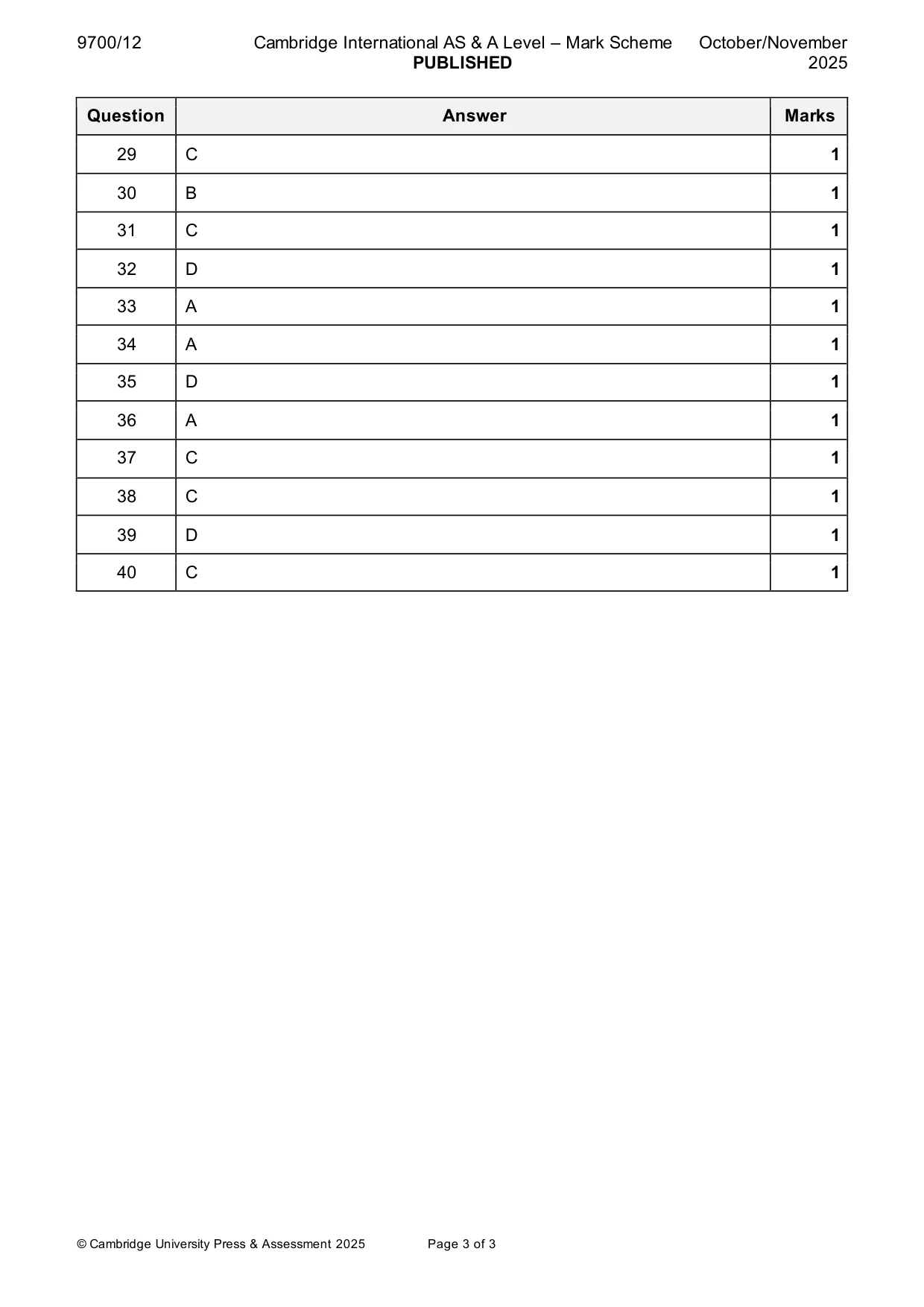 Mark scheme, page 3 of 3
