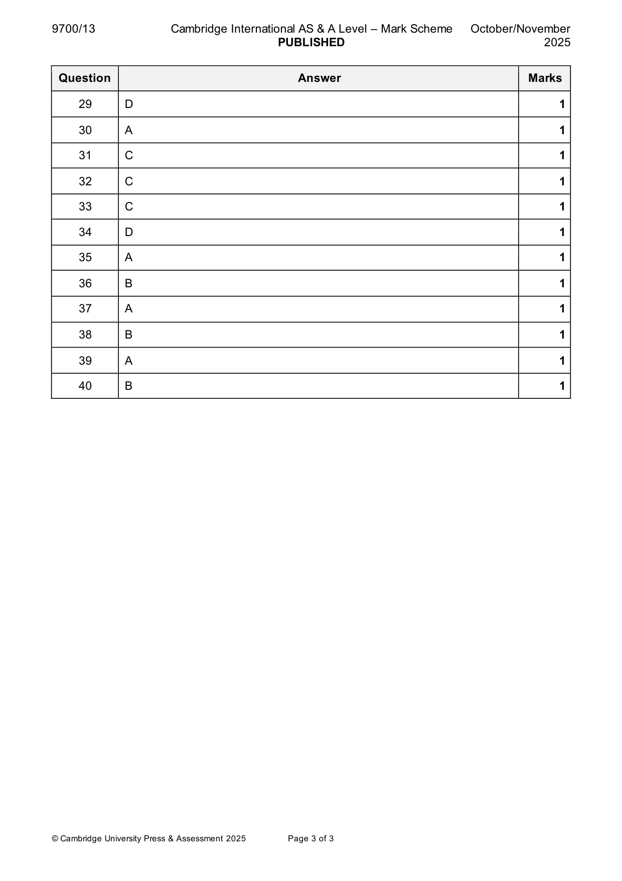 Mark scheme, page 3 of 3