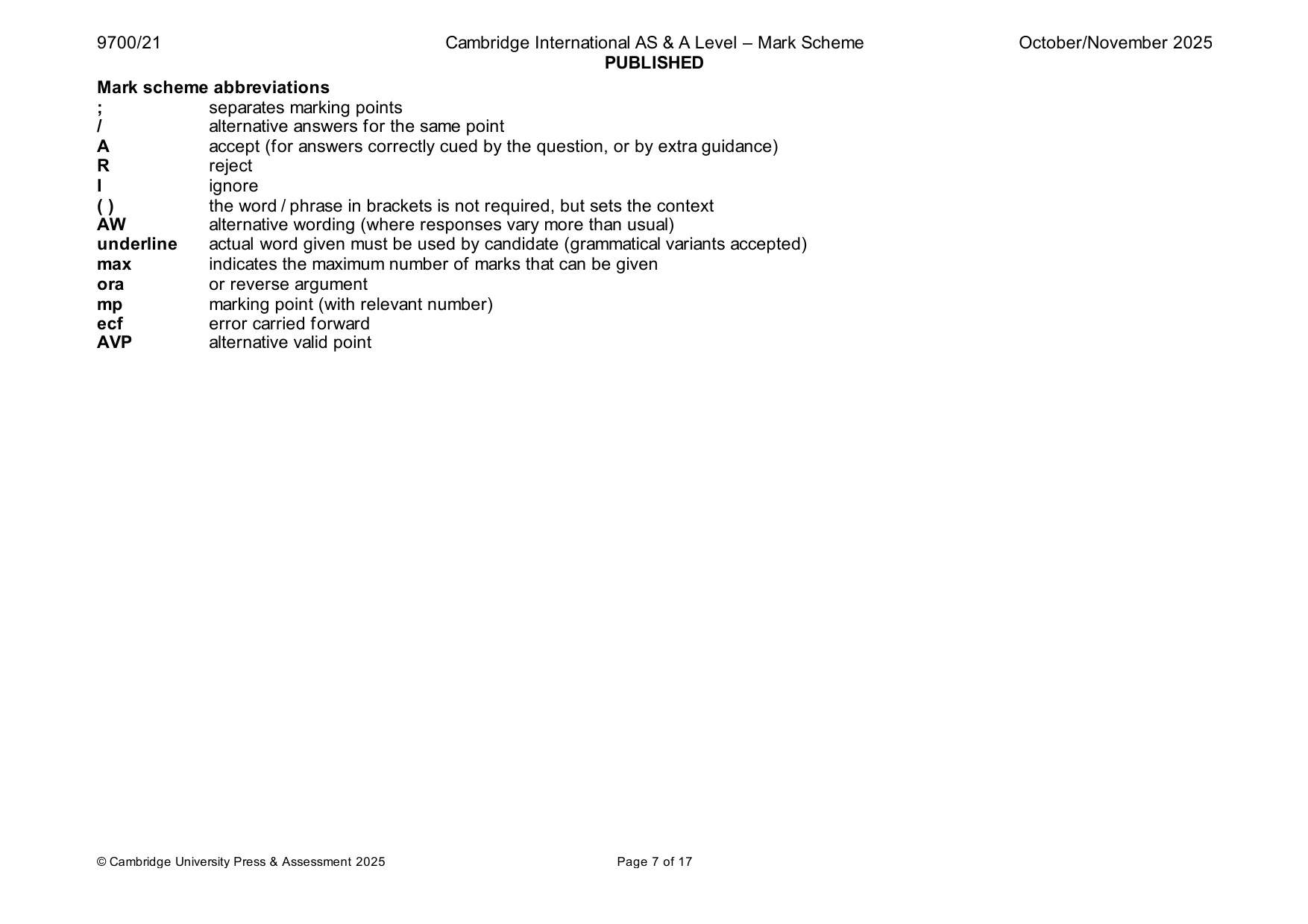 Mark scheme, page 7 of 17