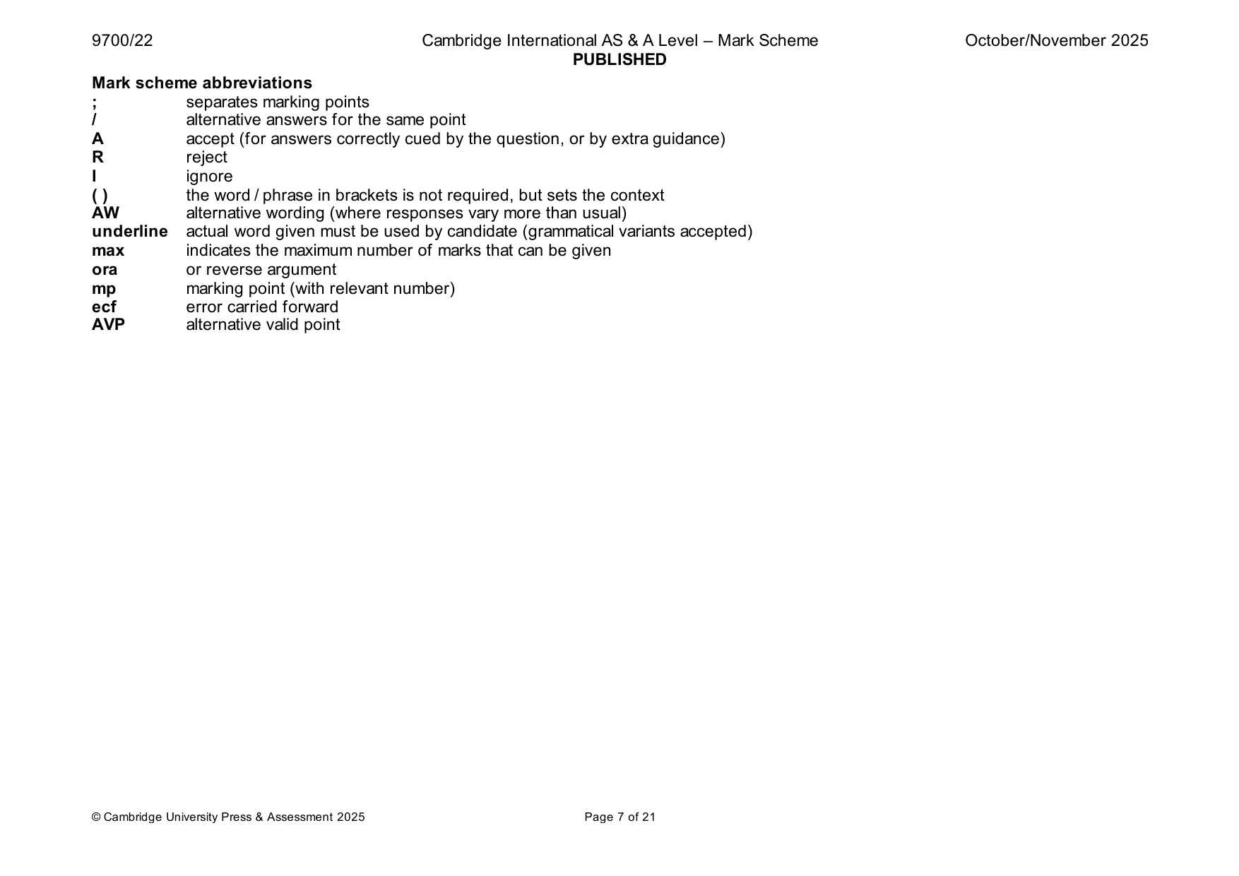 Mark scheme, page 7 of 21