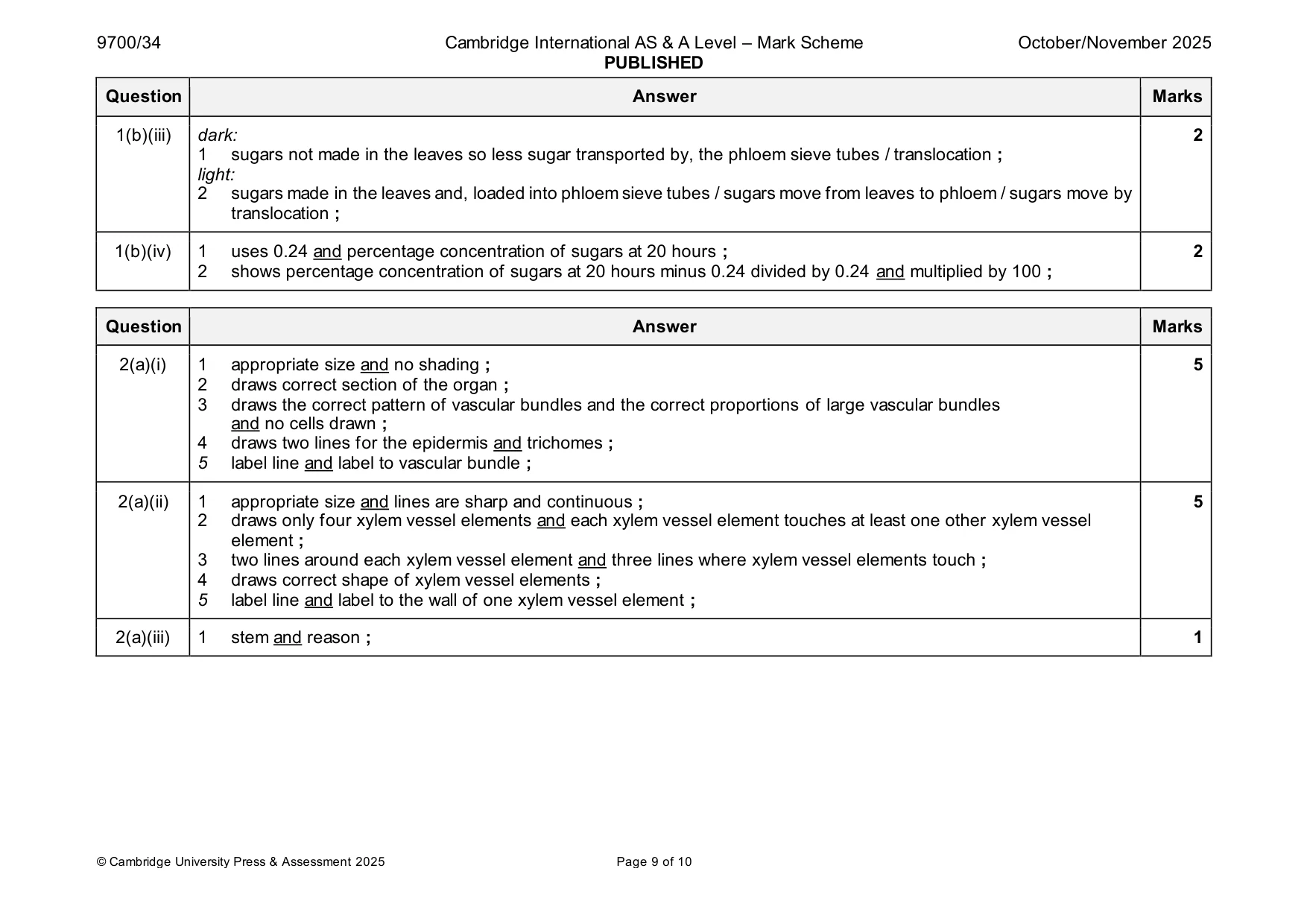 Mark scheme, page 9 of 10