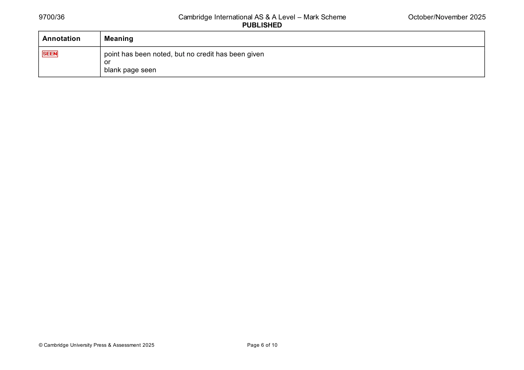Mark scheme, page 6 of 10