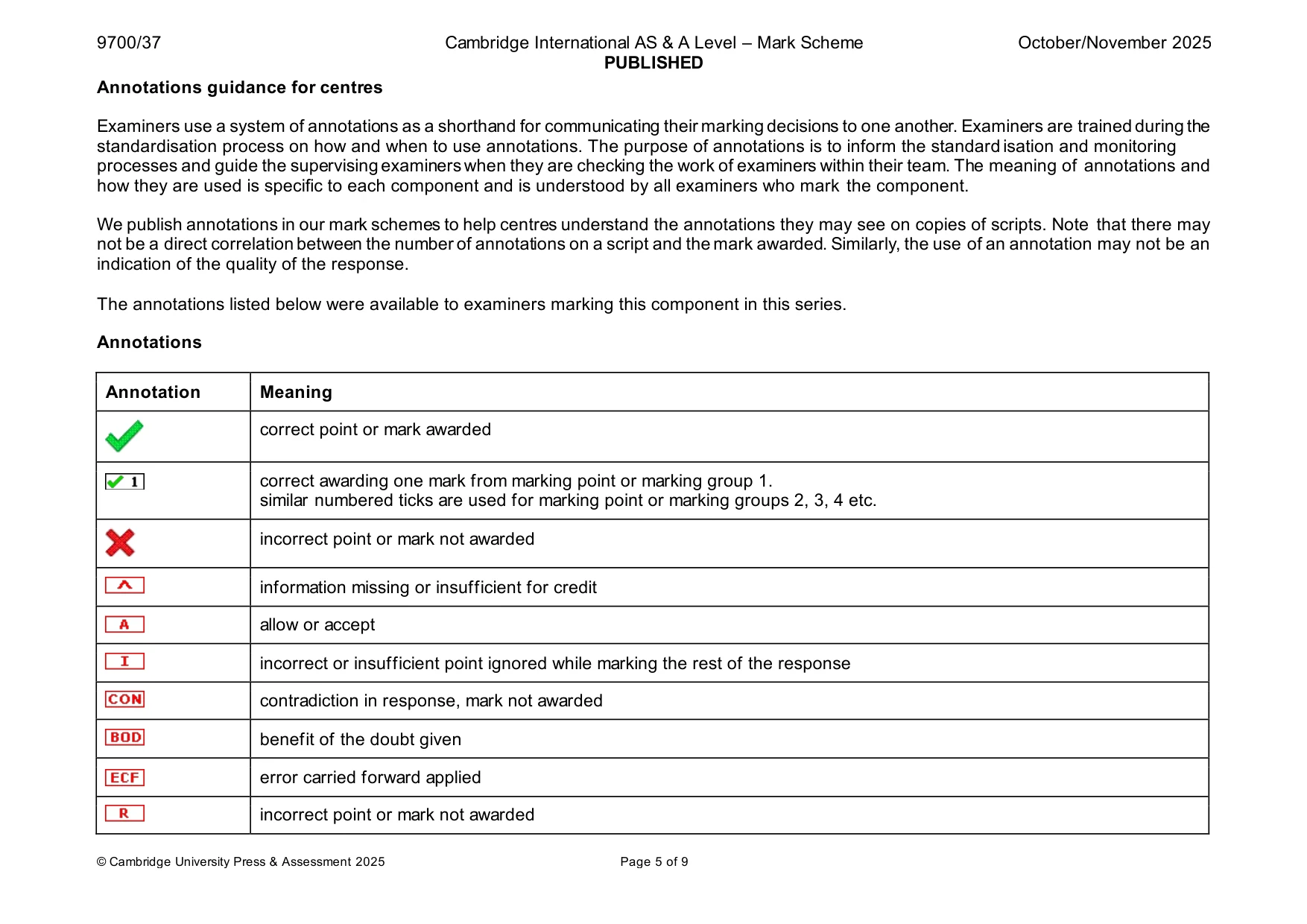Mark scheme, page 5 of 9