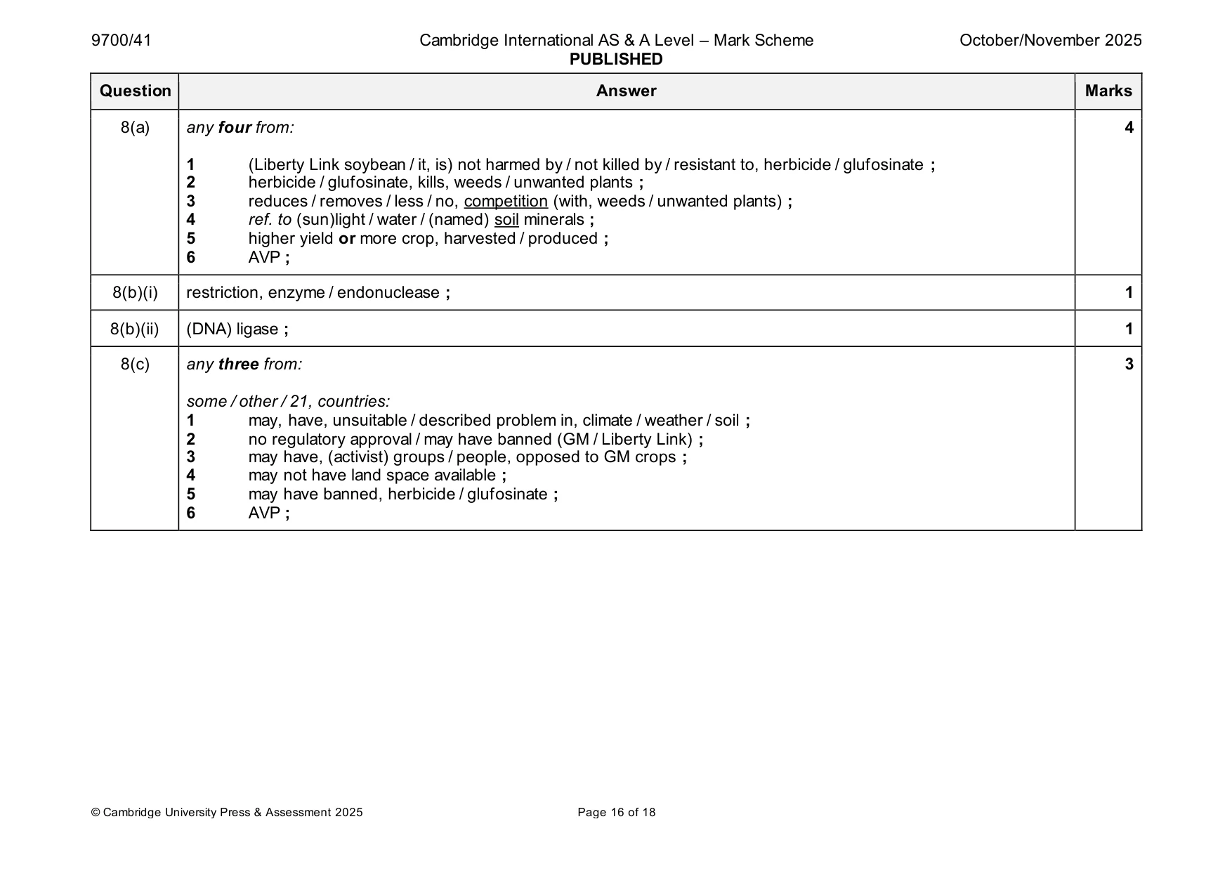 Mark scheme, page 16 of 18