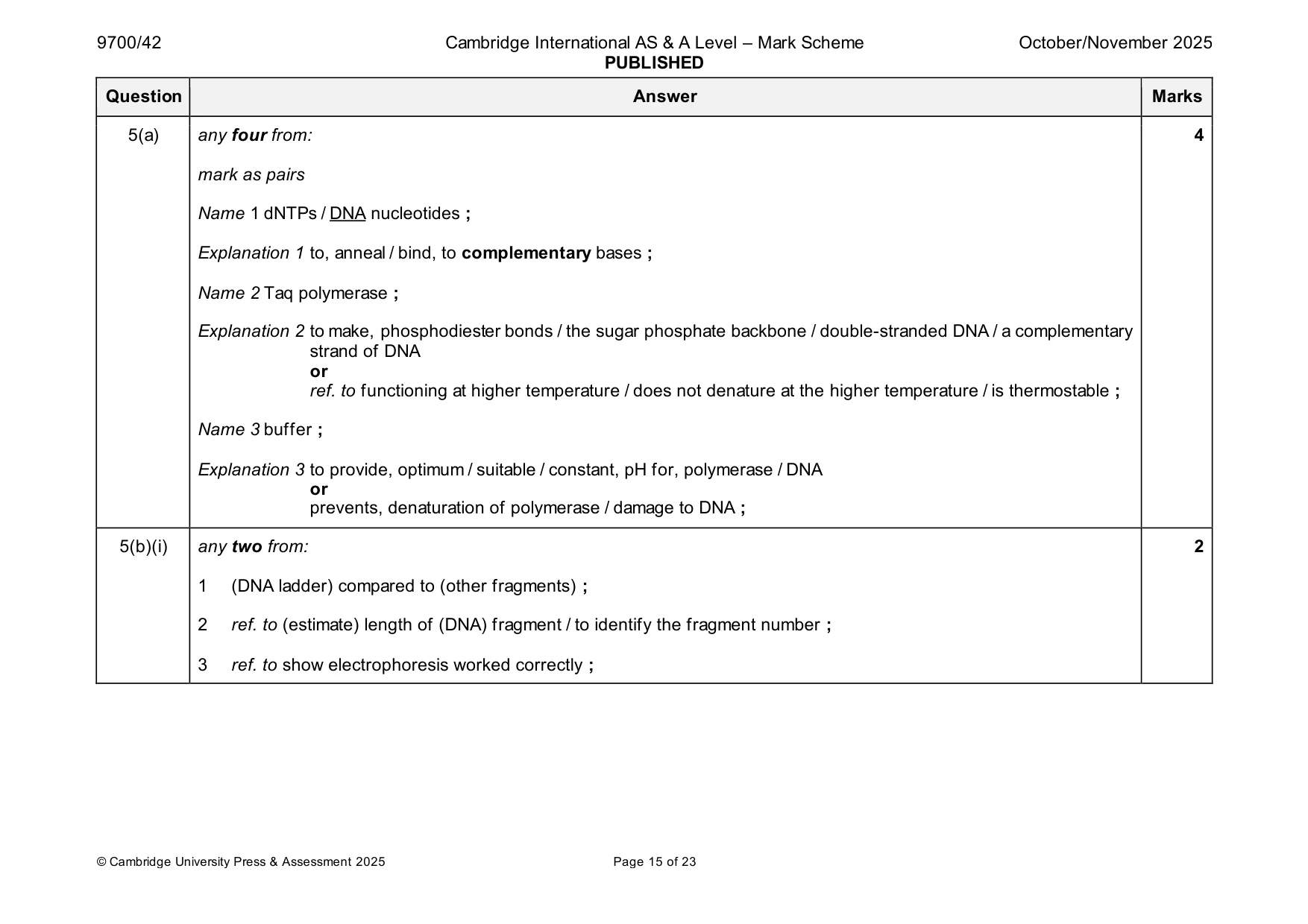 Mark scheme, page 15 of 23