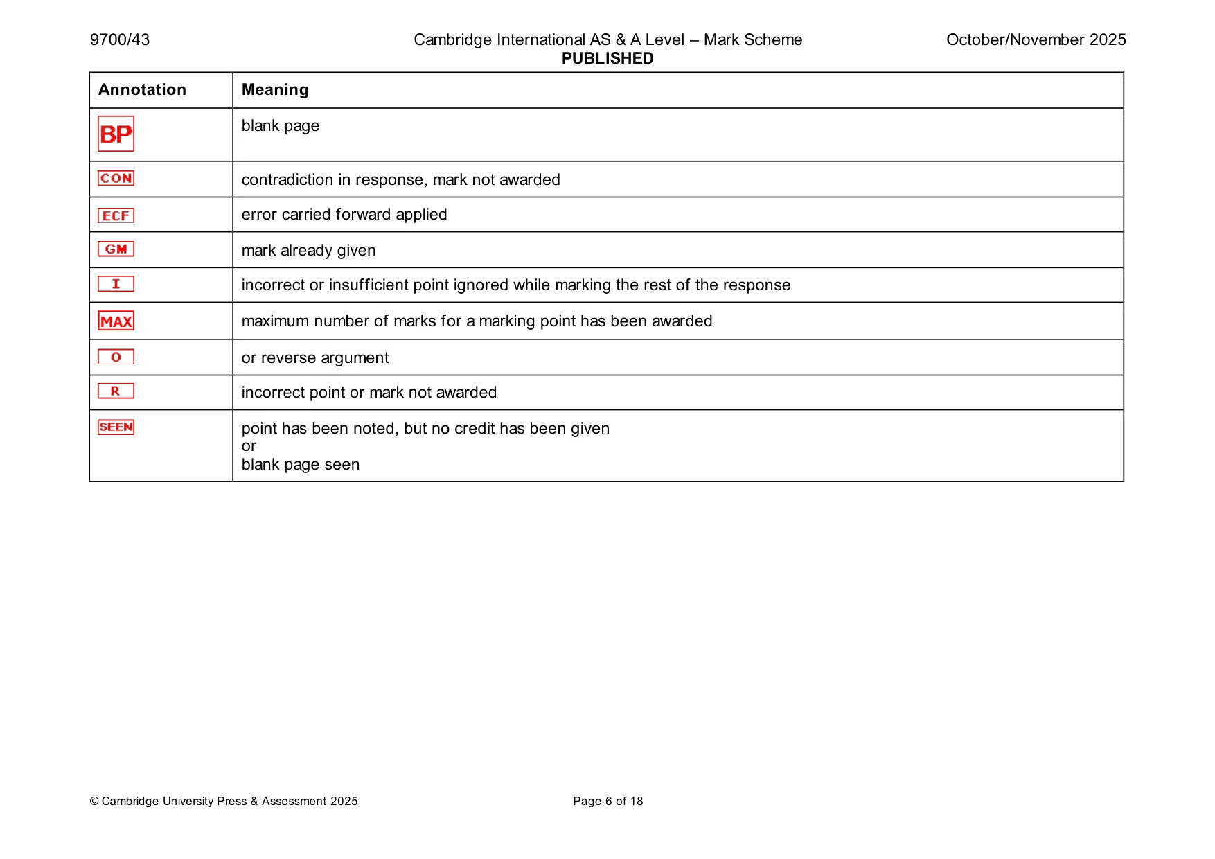 Mark scheme, page 6 of 18