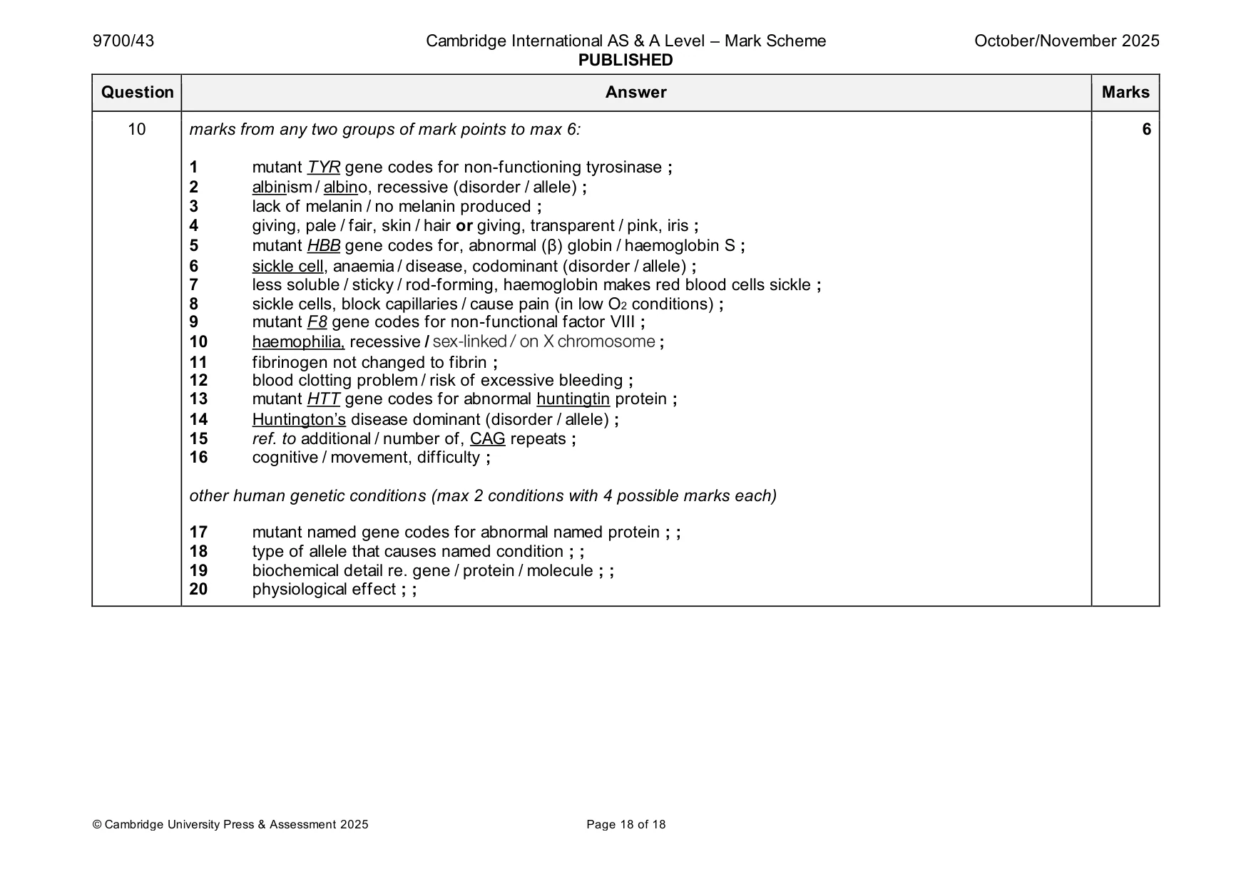 Mark scheme, page 18 of 18