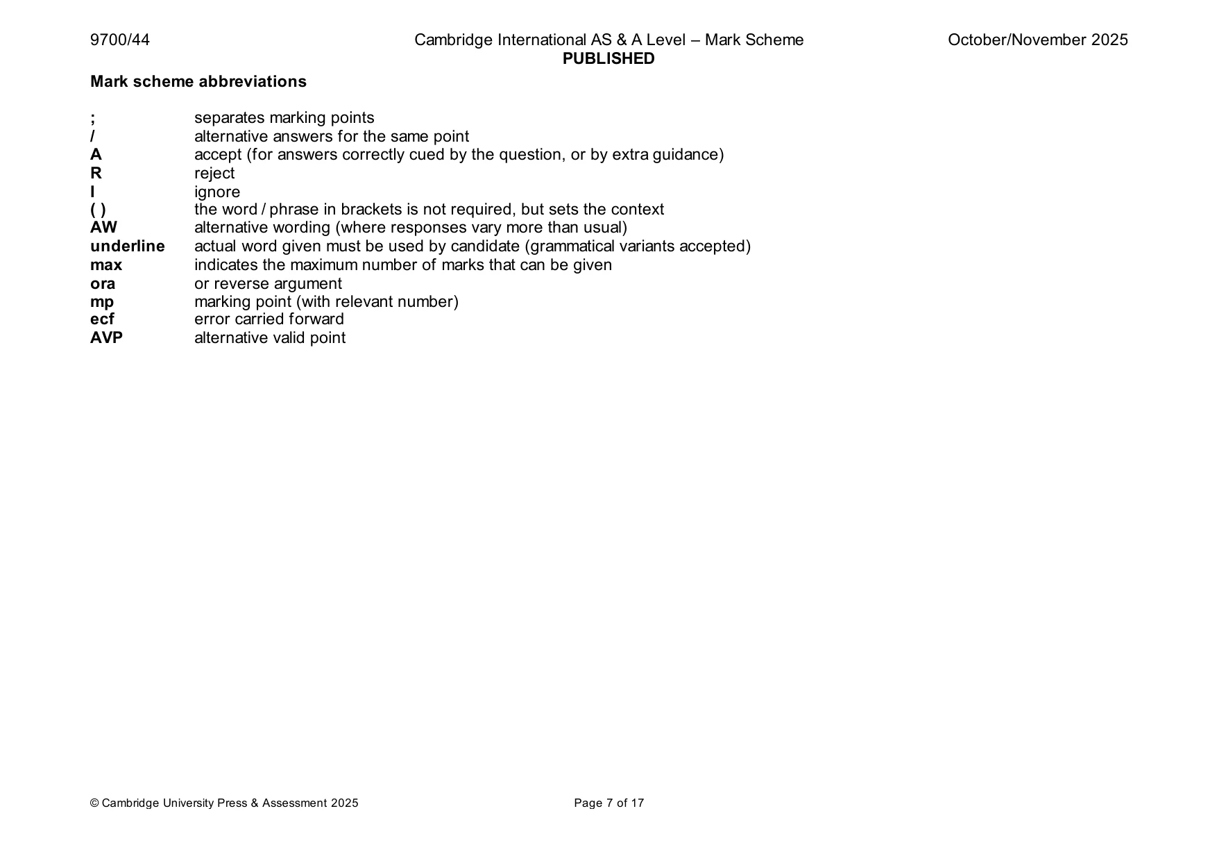 Mark scheme, page 7 of 17