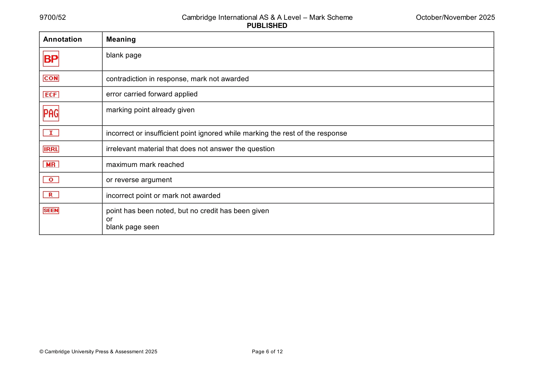 Mark scheme, page 6 of 12