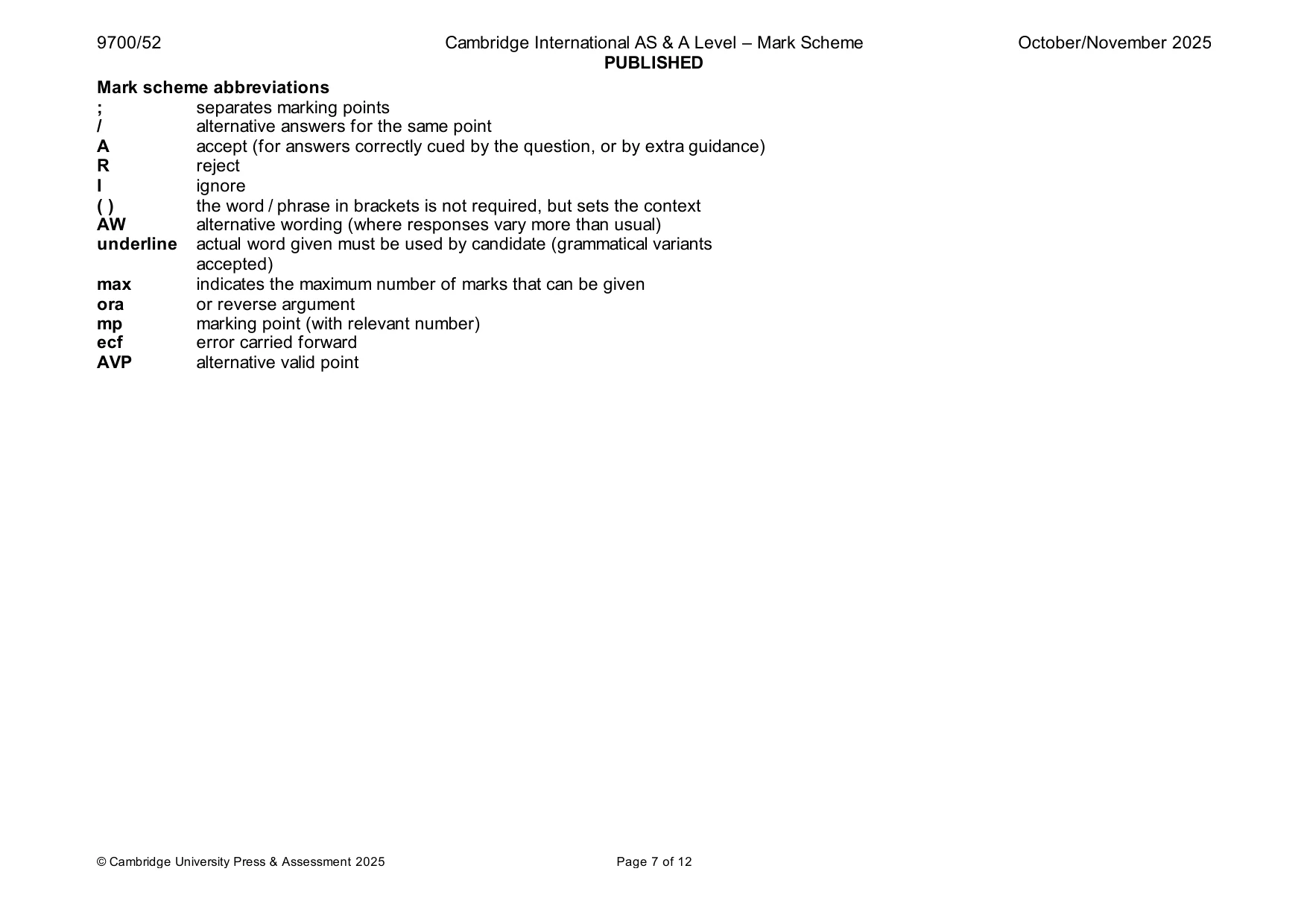 Mark scheme, page 7 of 12