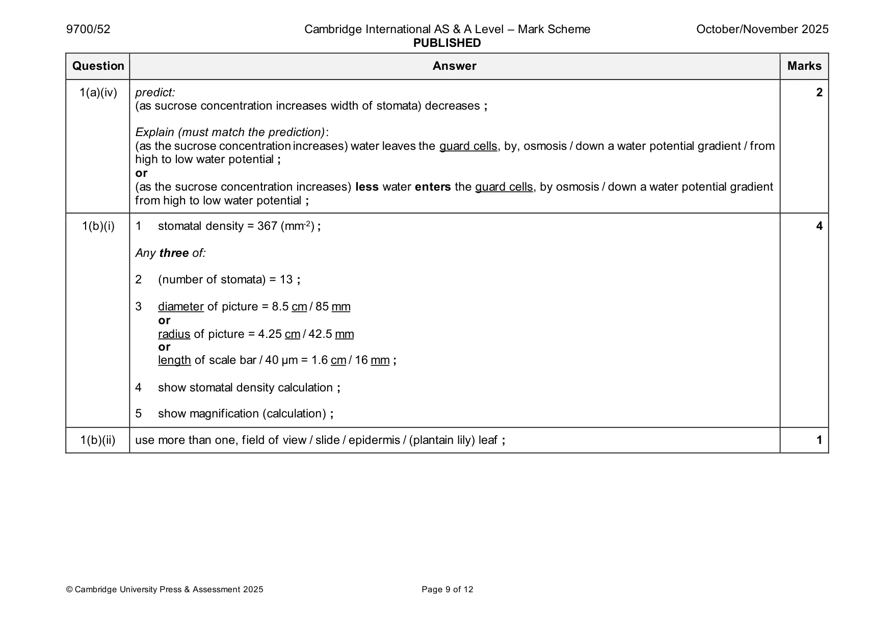 Mark scheme, page 9 of 12