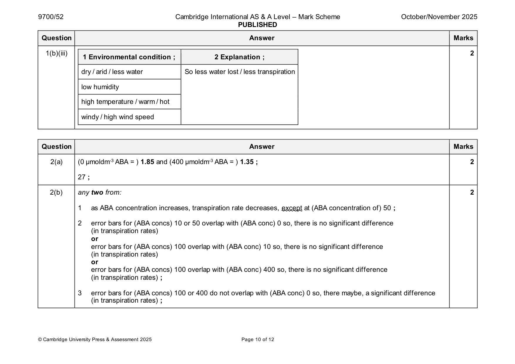Mark scheme, page 10 of 12