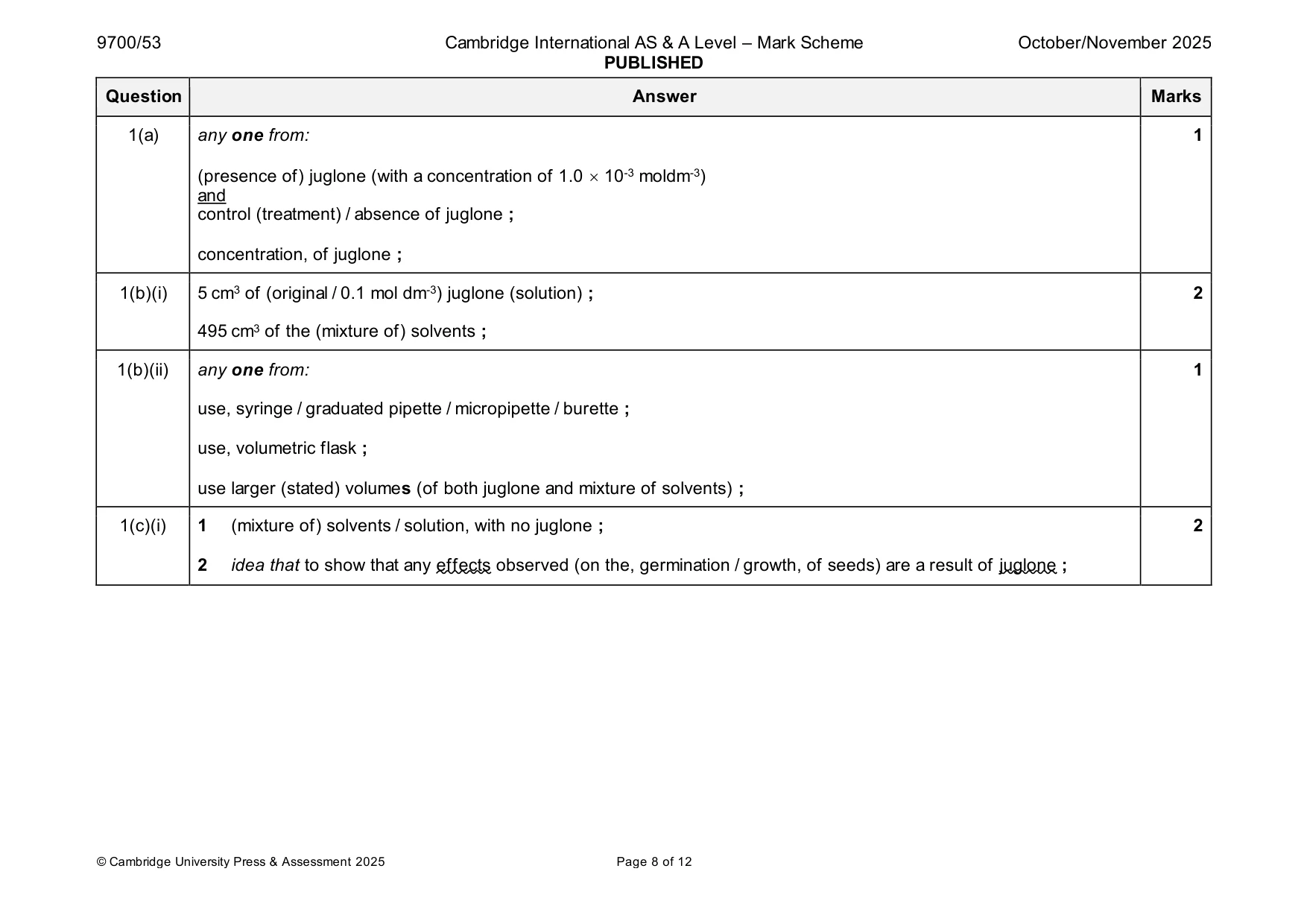 Mark scheme, page 8 of 12