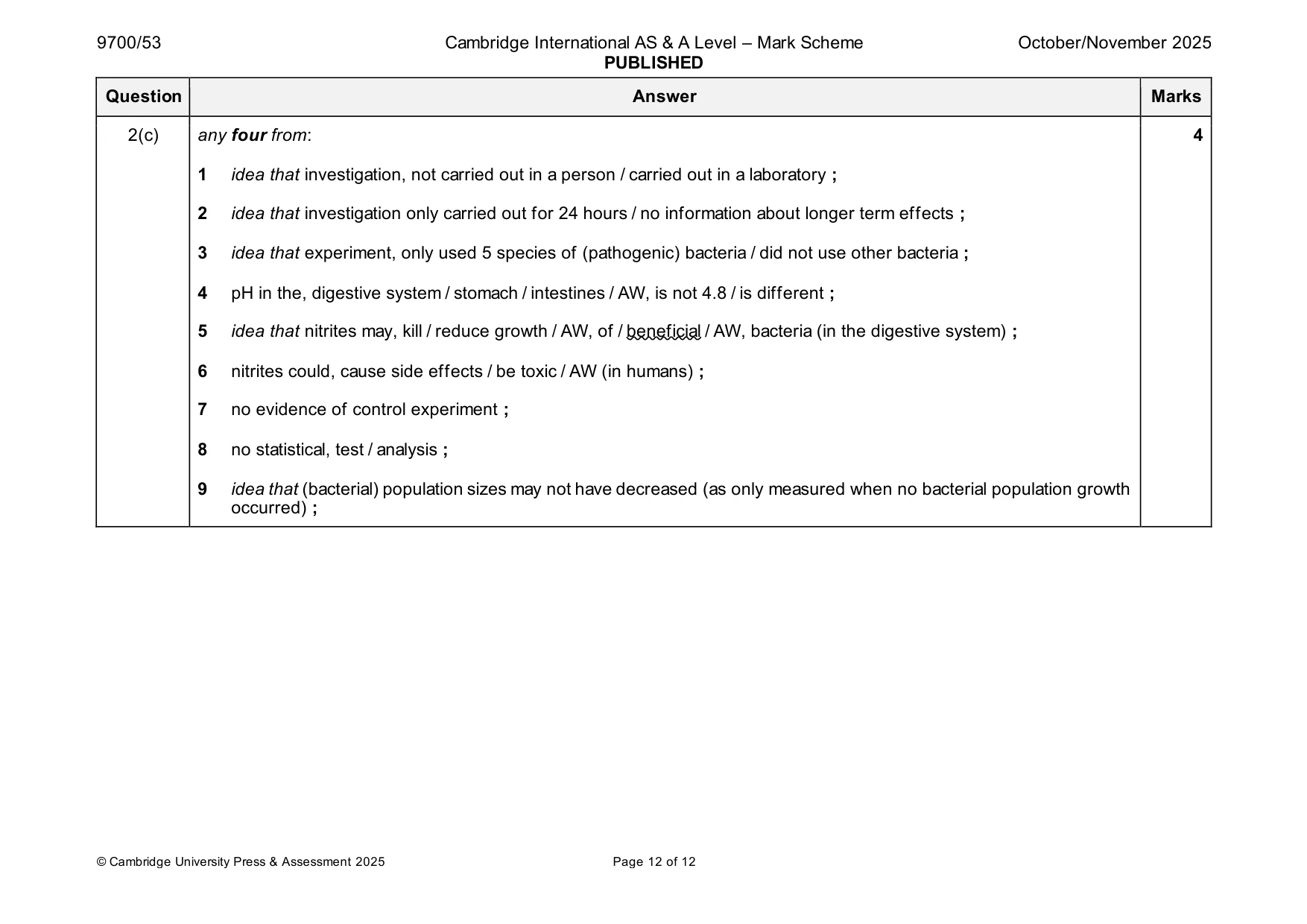 Mark scheme, page 12 of 12