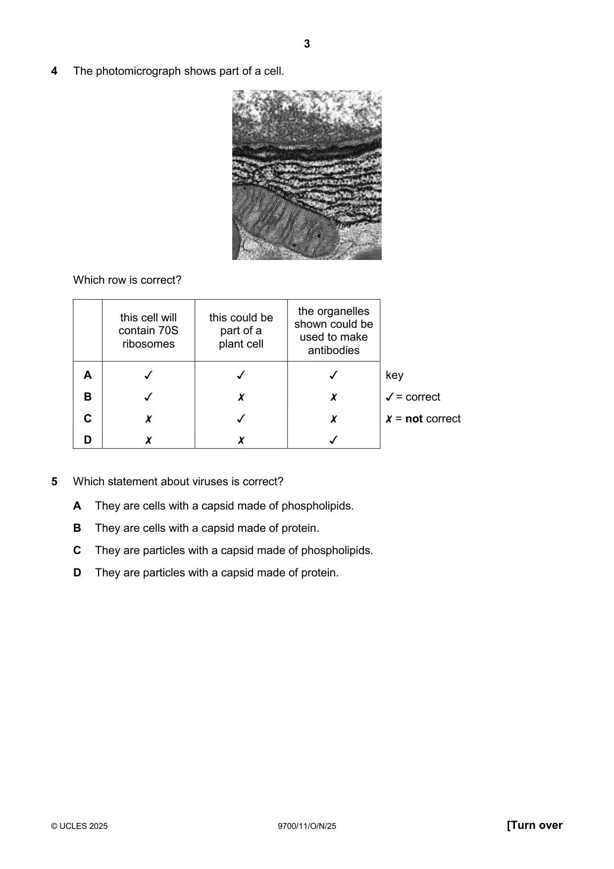 Cambridge A Level Biology 9700 2025 Oct/Nov Paper 1 · Variant 1 question paper, page 3 of 20