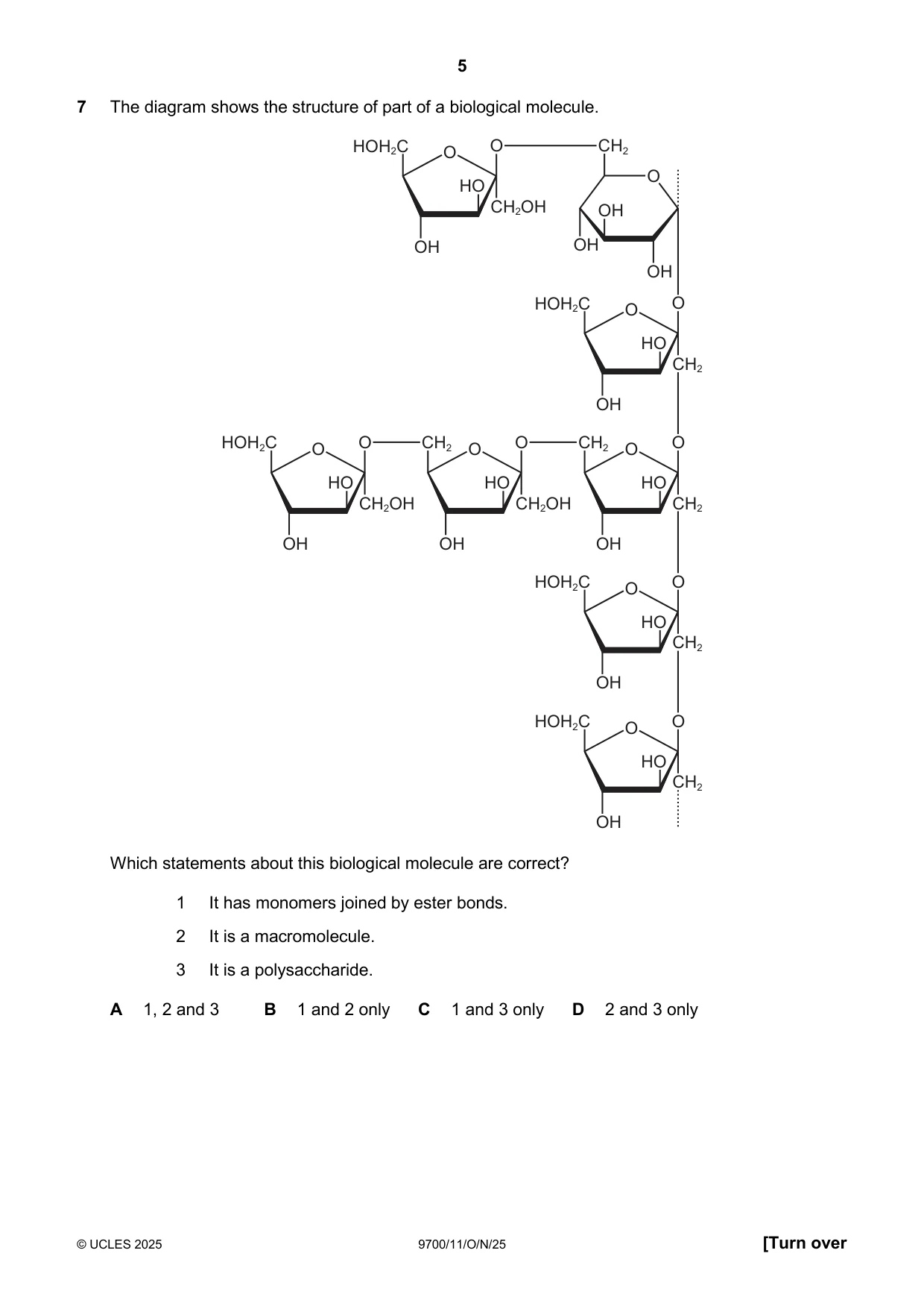 Cambridge A Level Biology 9700 2025 Oct/Nov Paper 1 · Variant 1 question paper, page 5 of 20