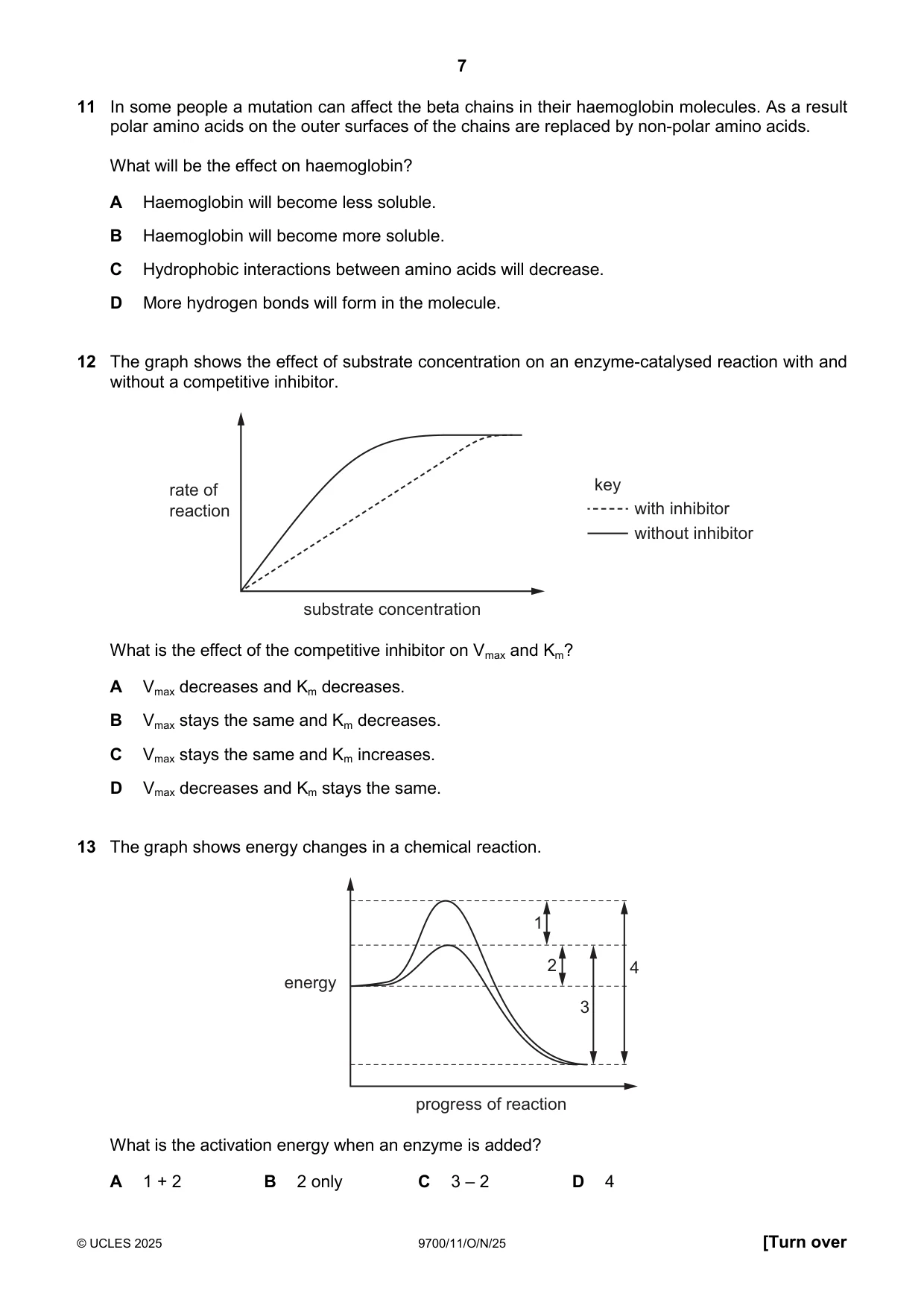Cambridge A Level Biology 9700 2025 Oct/Nov Paper 1 · Variant 1 question paper, page 7 of 20