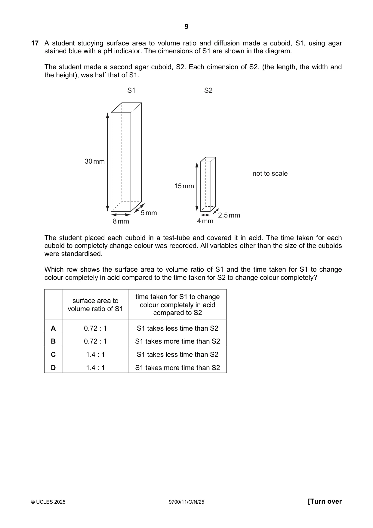 Cambridge A Level Biology 9700 2025 Oct/Nov Paper 1 · Variant 1 question paper, page 9 of 20