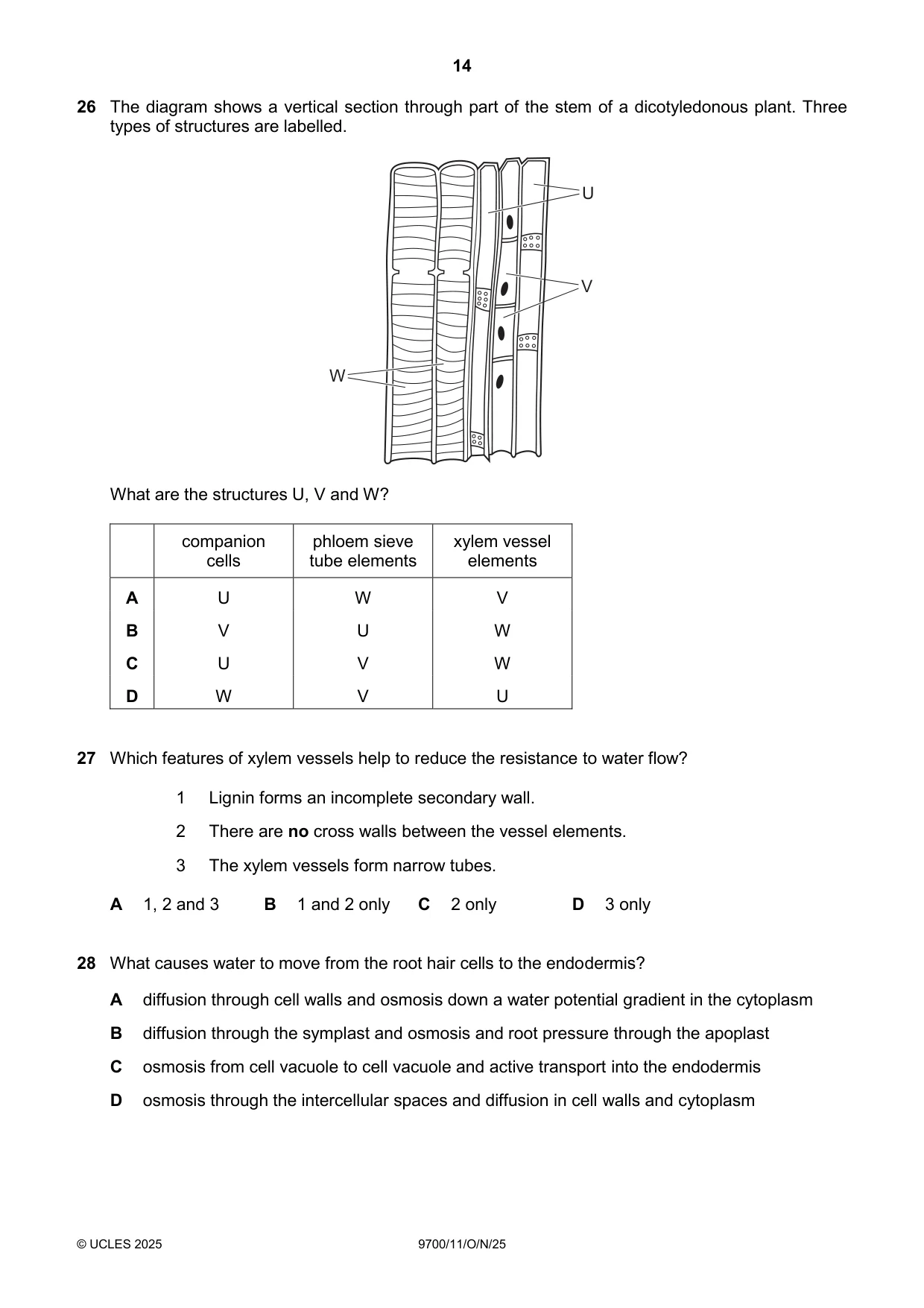 Cambridge A Level Biology 9700 2025 Oct/Nov Paper 1 · Variant 1 question paper, page 14 of 20
