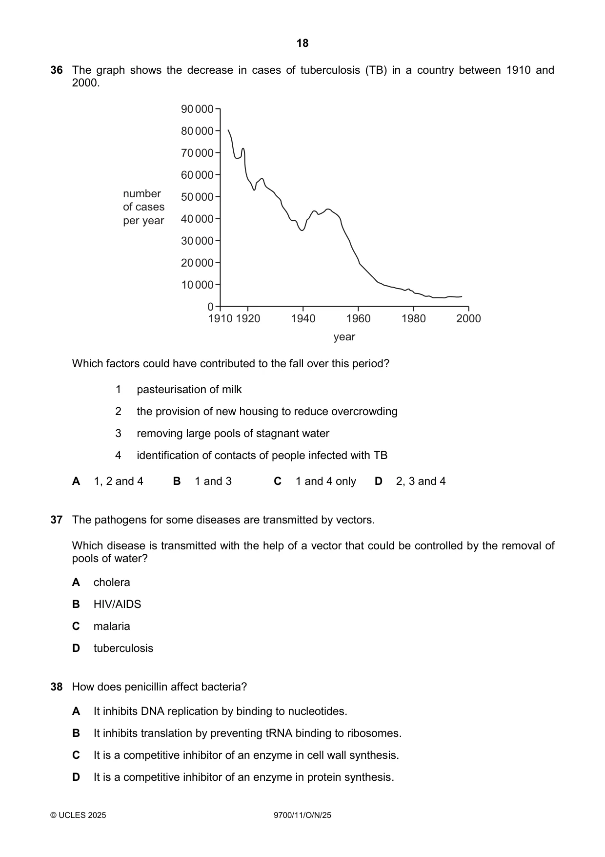 Cambridge A Level Biology 9700 2025 Oct/Nov Paper 1 · Variant 1 question paper, page 18 of 20