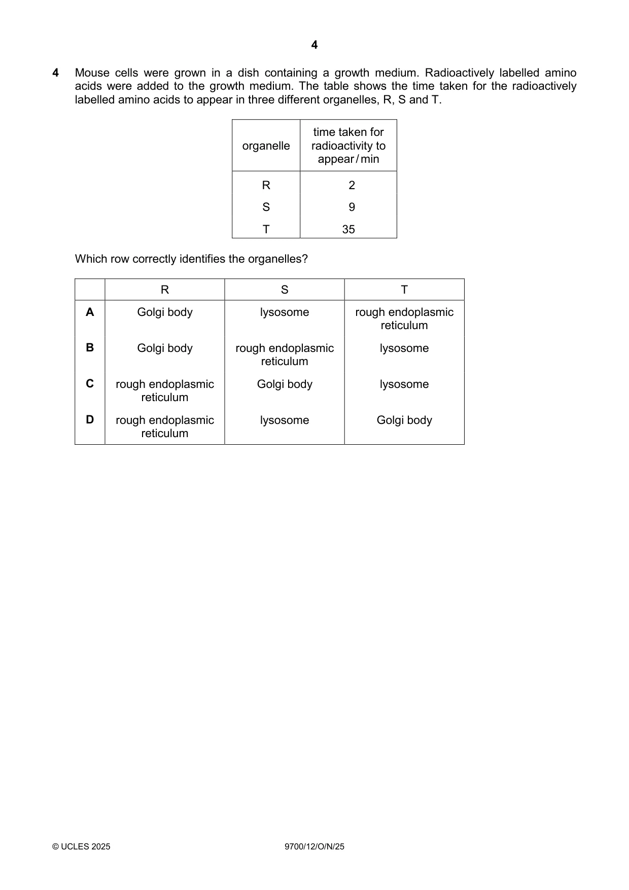 Cambridge A Level Biology 9700 2025 Oct/Nov Paper 1 · Variant 2 question paper, page 4 of 24