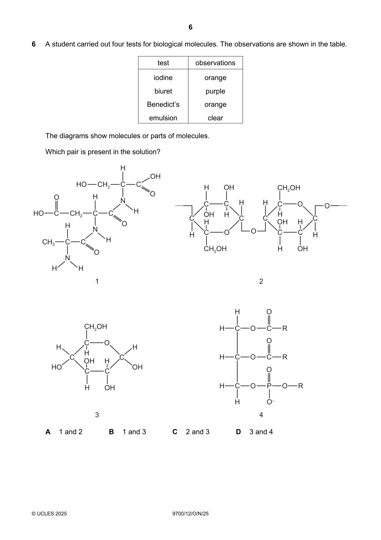 Cambridge A Level Biology 9700 2025 Oct/Nov Paper 1 · Variant 2 question paper, page 6 of 24