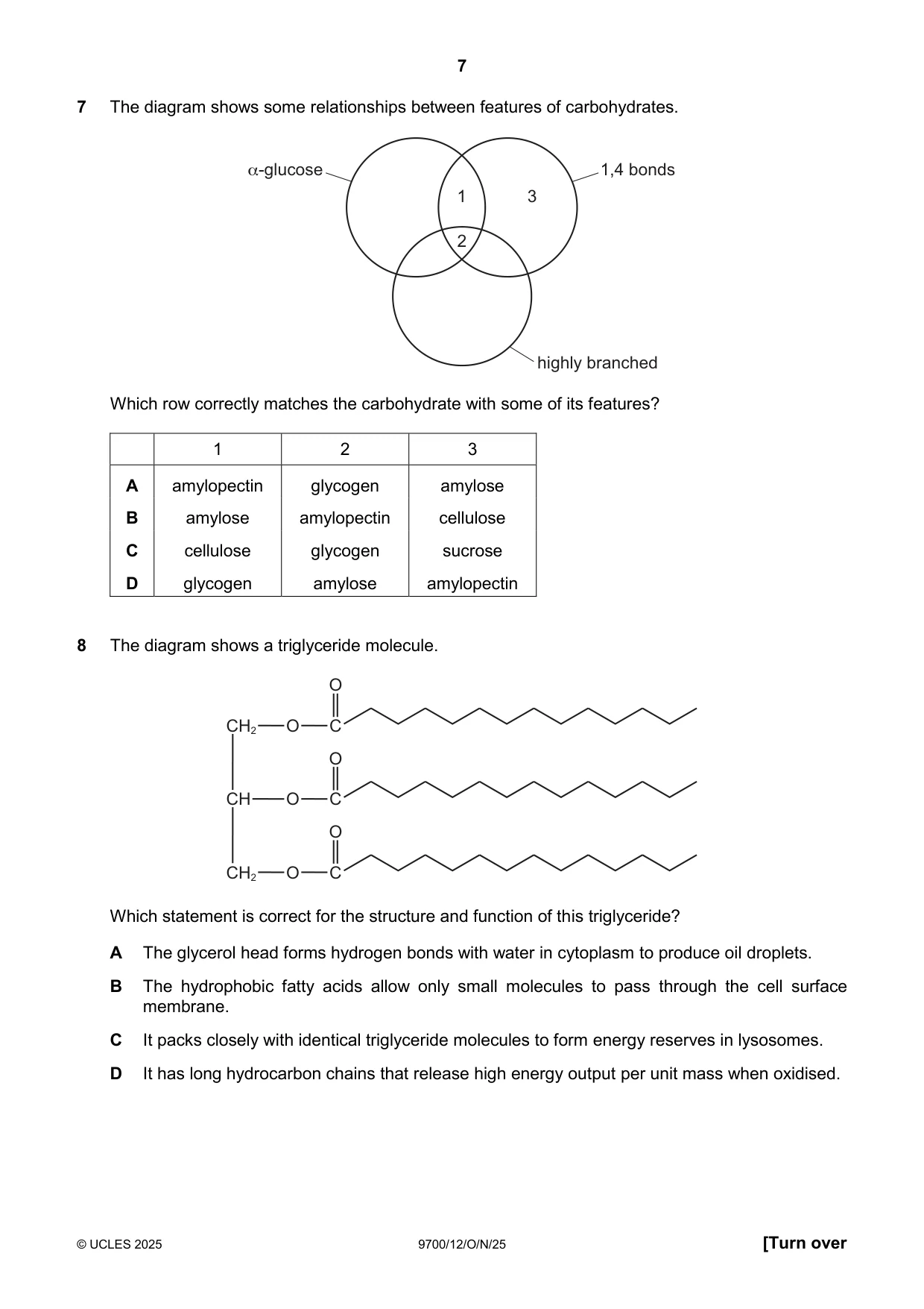 Cambridge A Level Biology 9700 2025 Oct/Nov Paper 1 · Variant 2 question paper, page 7 of 24