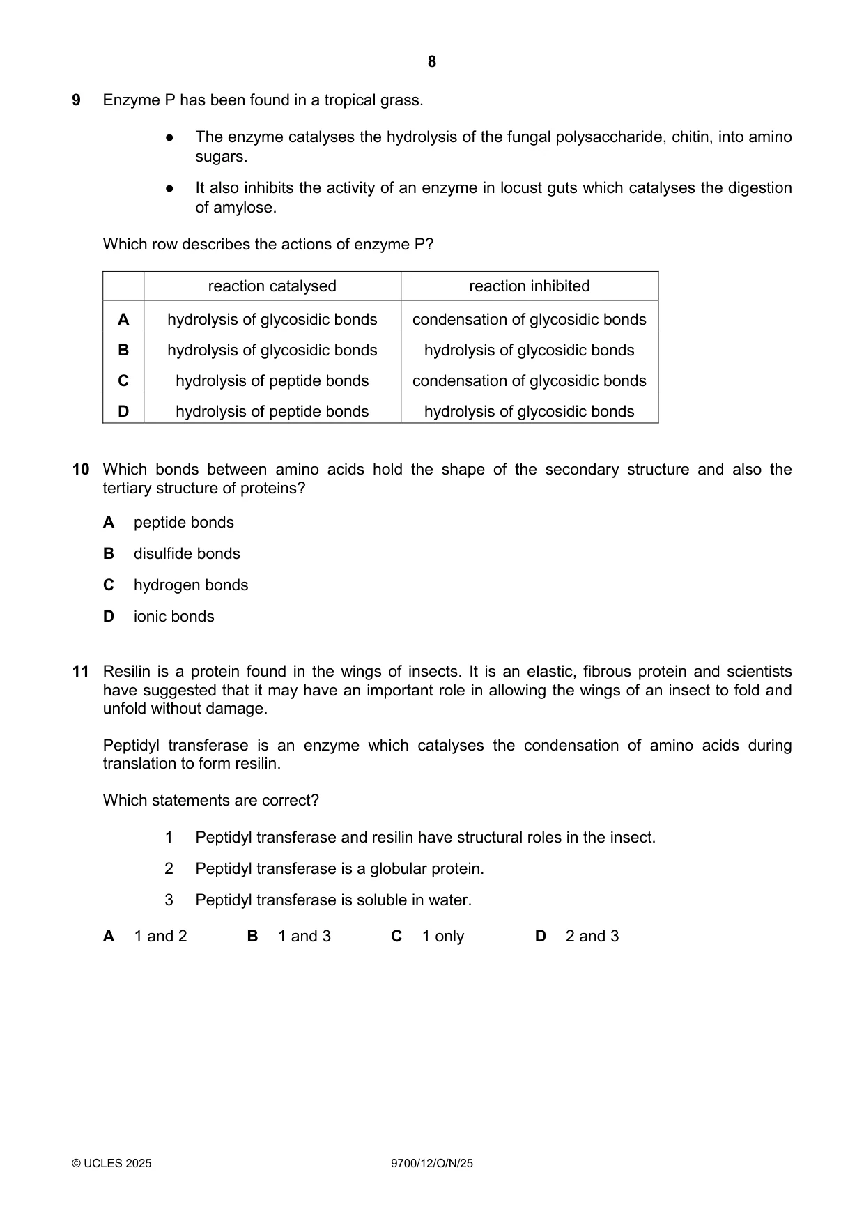 Cambridge A Level Biology 9700 2025 Oct/Nov Paper 1 · Variant 2 question paper, page 8 of 24