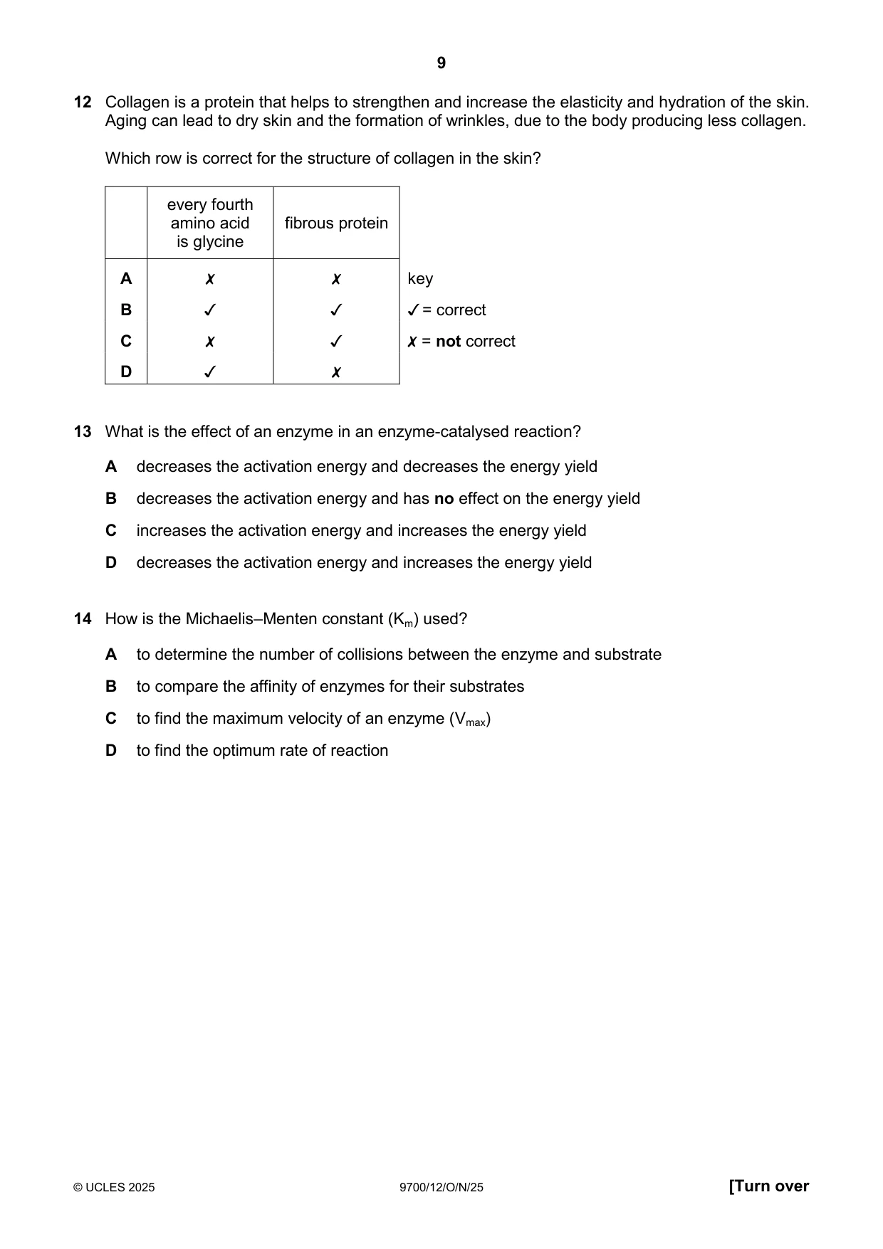 Cambridge A Level Biology 9700 2025 Oct/Nov Paper 1 · Variant 2 question paper, page 9 of 24