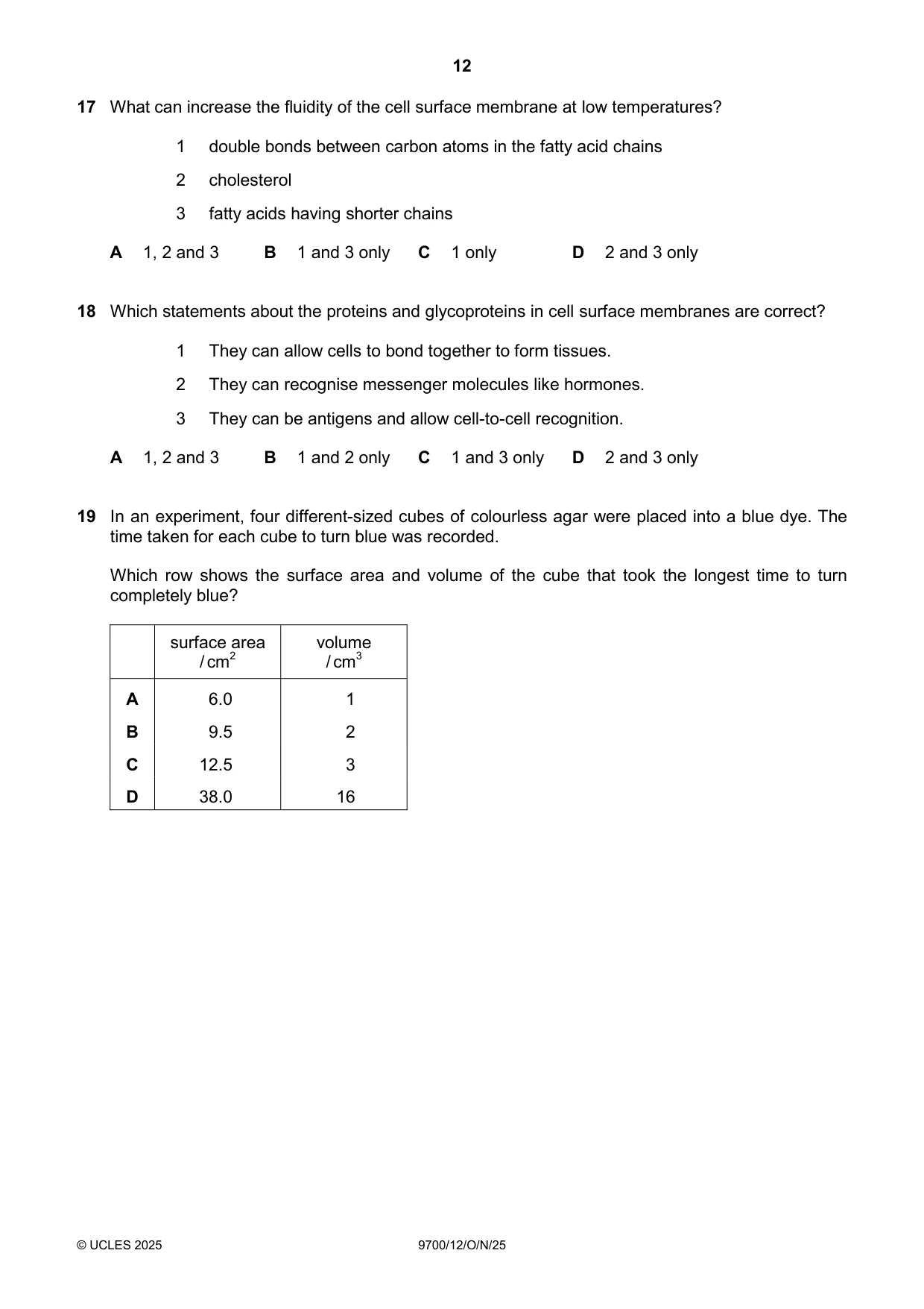 Cambridge A Level Biology 9700 2025 Oct/Nov Paper 1 · Variant 2 question paper, page 12 of 24
